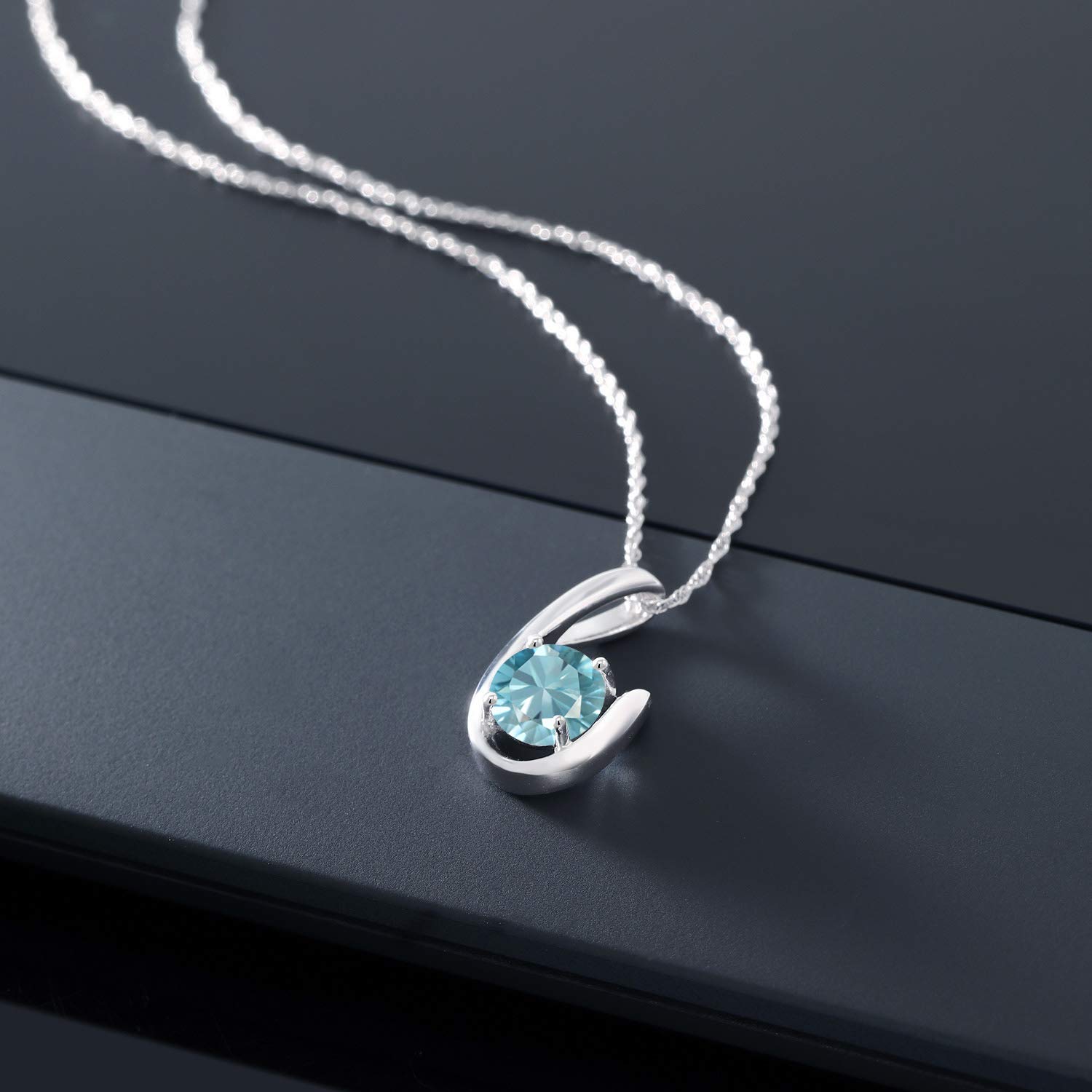 10K White Gold Gemstone Birthstone Pendant Necklace for Women | Round 6MM Stone | 18 Inch Gold Chain | Elegant Jewelry Gift for Birthday, Anniversary & Special Occasions