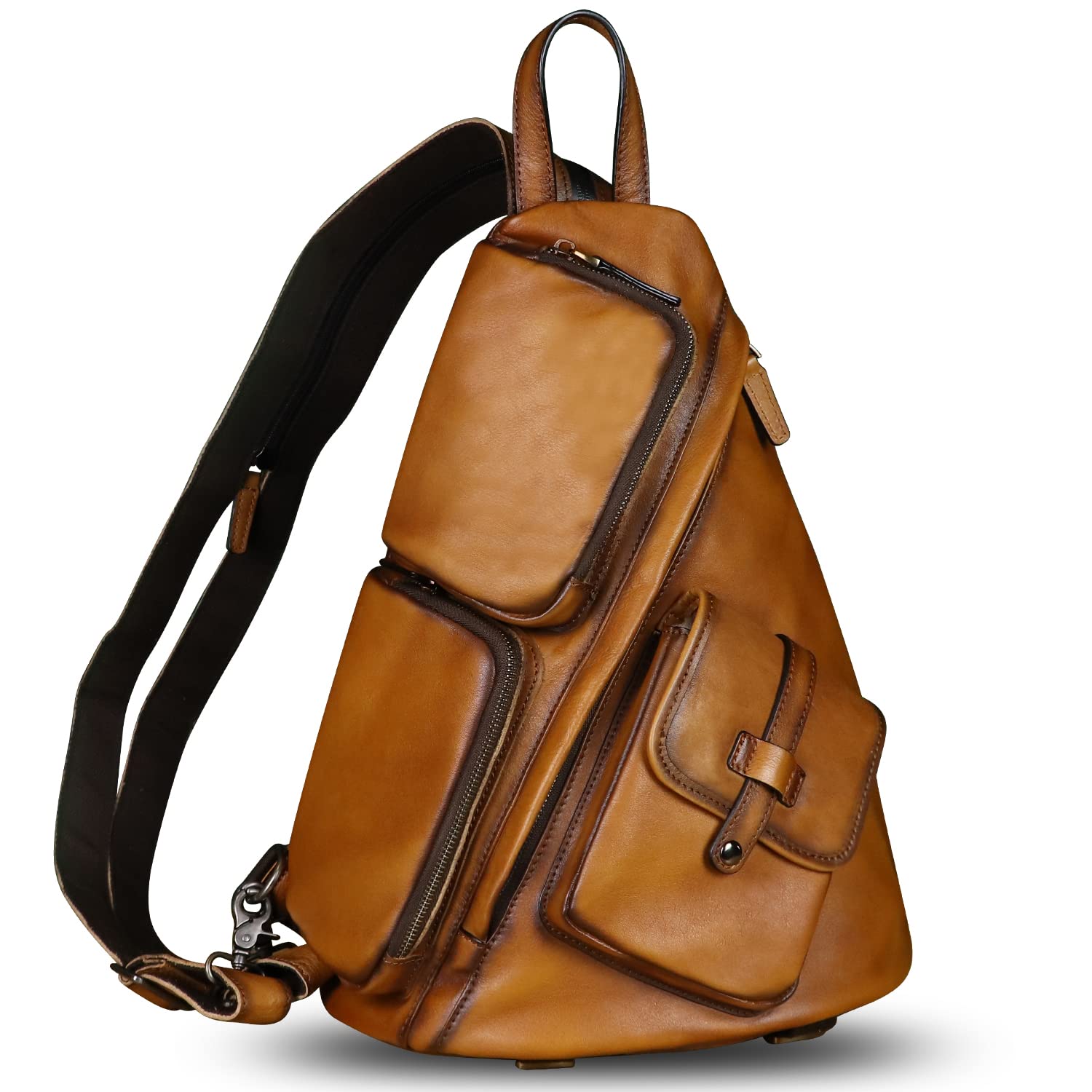 **Genuine Leather Large Sling Bag for Men & Women - Crossbody Chest Shoulder Backpack Purse - Fits iPad & Essentials - Perfect for Travel, Work & Daily Use (Brown)**