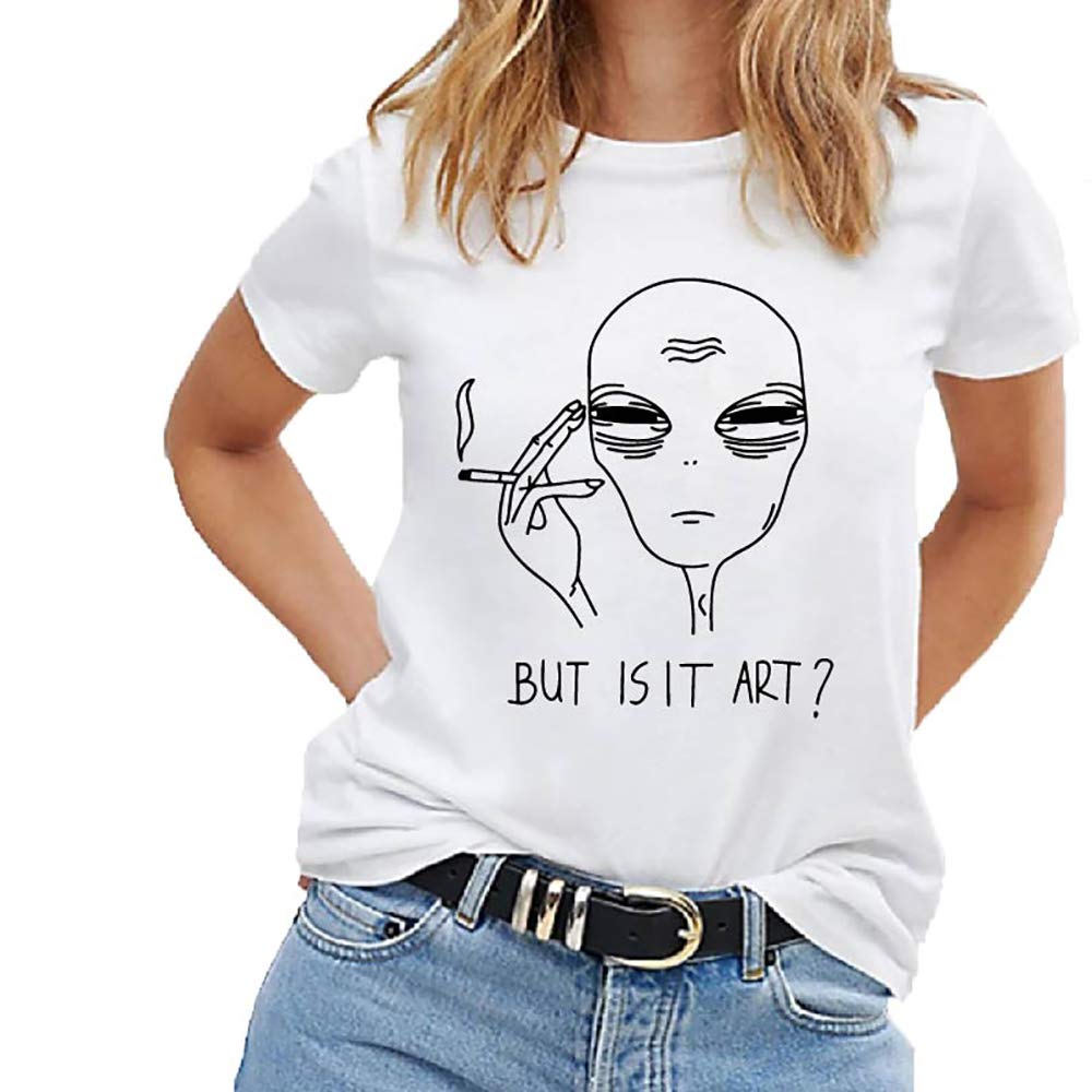 Funny Alien Smoking Graphic T-Shirt for Women & Men | Vintage Sci-Fi Art Tee | Summer Casual Cotton Shirt for Parties, Concerts & Everyday Wear