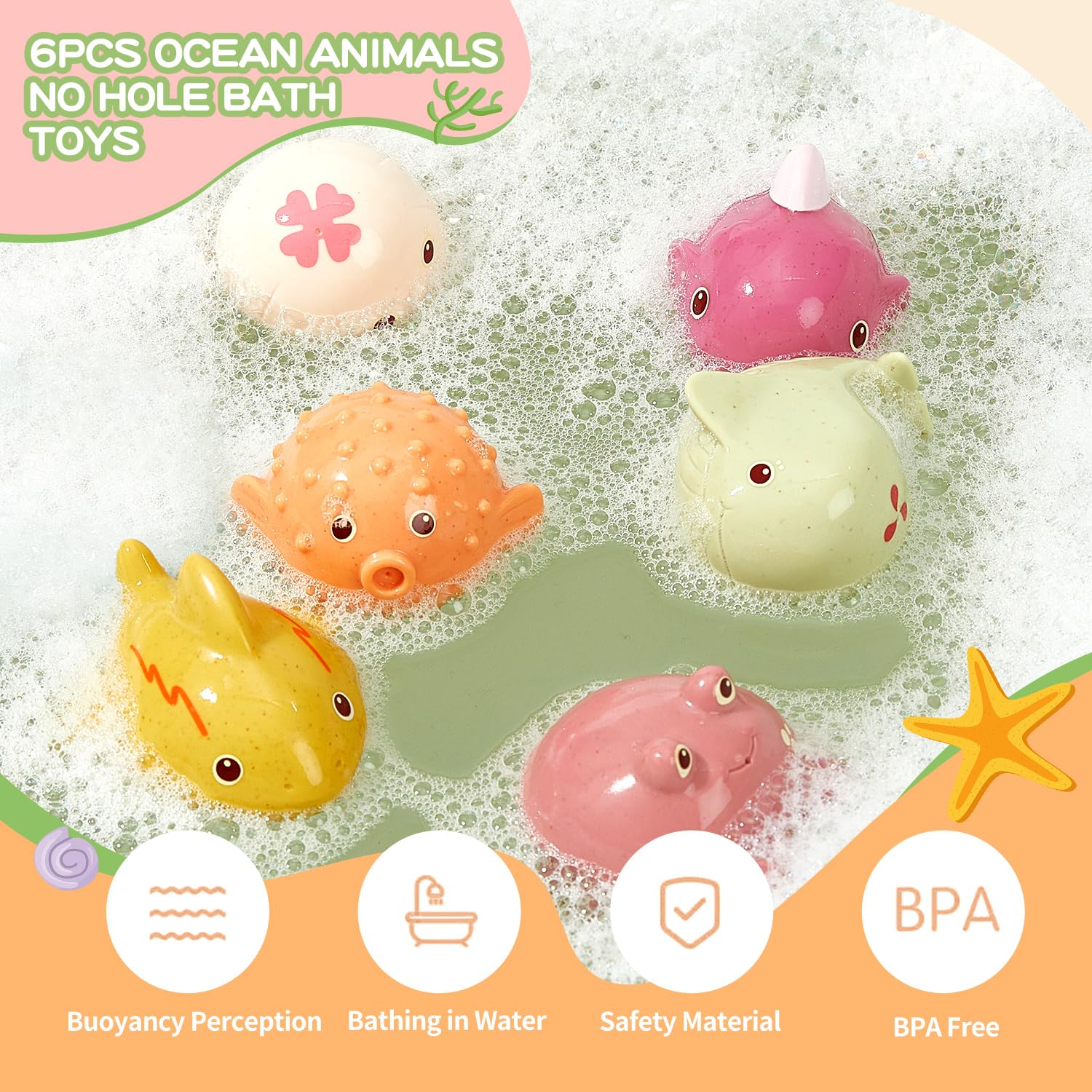 AMCHSURI 10PCS Baby Bath Toys - Mold Free Ocean Animals for Toddlers 1-4 Years, Perfect for Bathtub & Water Play