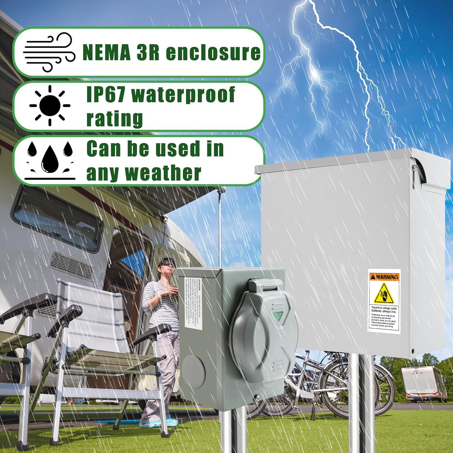 50A 10-Circuit Transfer Switch Kit with 2 Digital Display Energy Meters, SS2-50P Power Inlet - IP67 Waterproof, Pre-Wired for Easy Installation | Perfect for Home Backup Power, RV, Solar Systems & Outdoor Use (2025 Model)