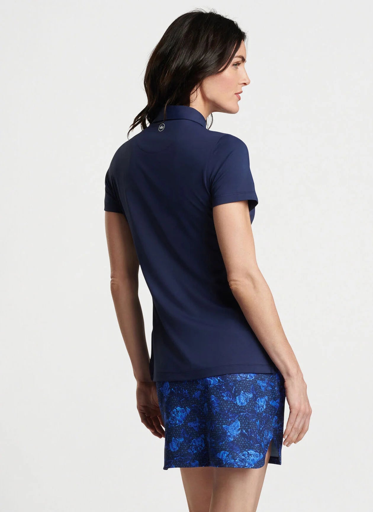 Peter Millar Women's Short Sleeve Polo Shirt - Classic Button Down Collar, Breathable Cotton Blend, Navy Blue - Perfect for Golf, Tennis & Casual Summer Outfits