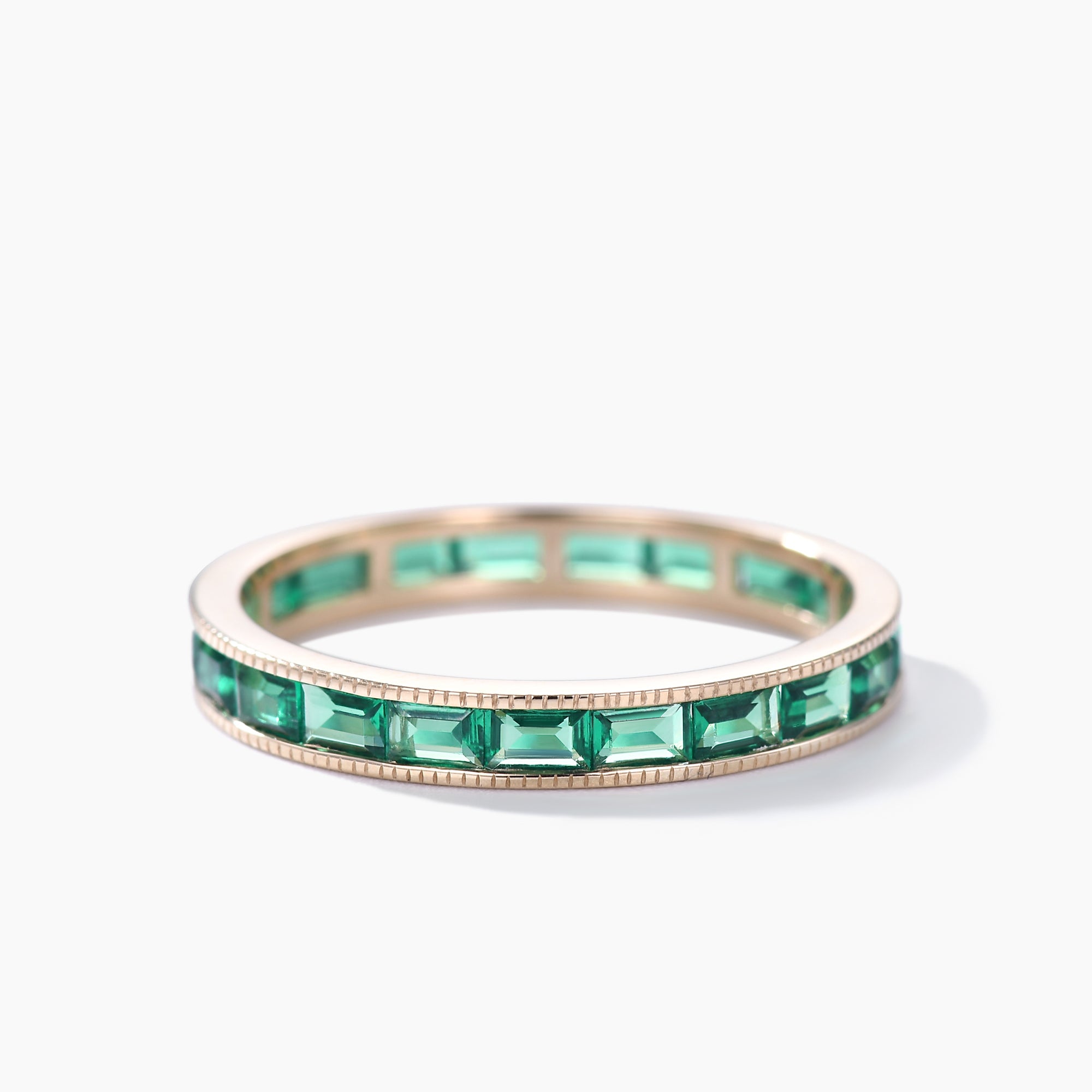 Milgrain Baguette Emerald Wedding Band - Full Eternity Ring for Women | Elegant Bridal Jewelry, Anniversary Gift & Engagement Ring Alternative | Perfect for Weddings, Proposals & Special Occasions