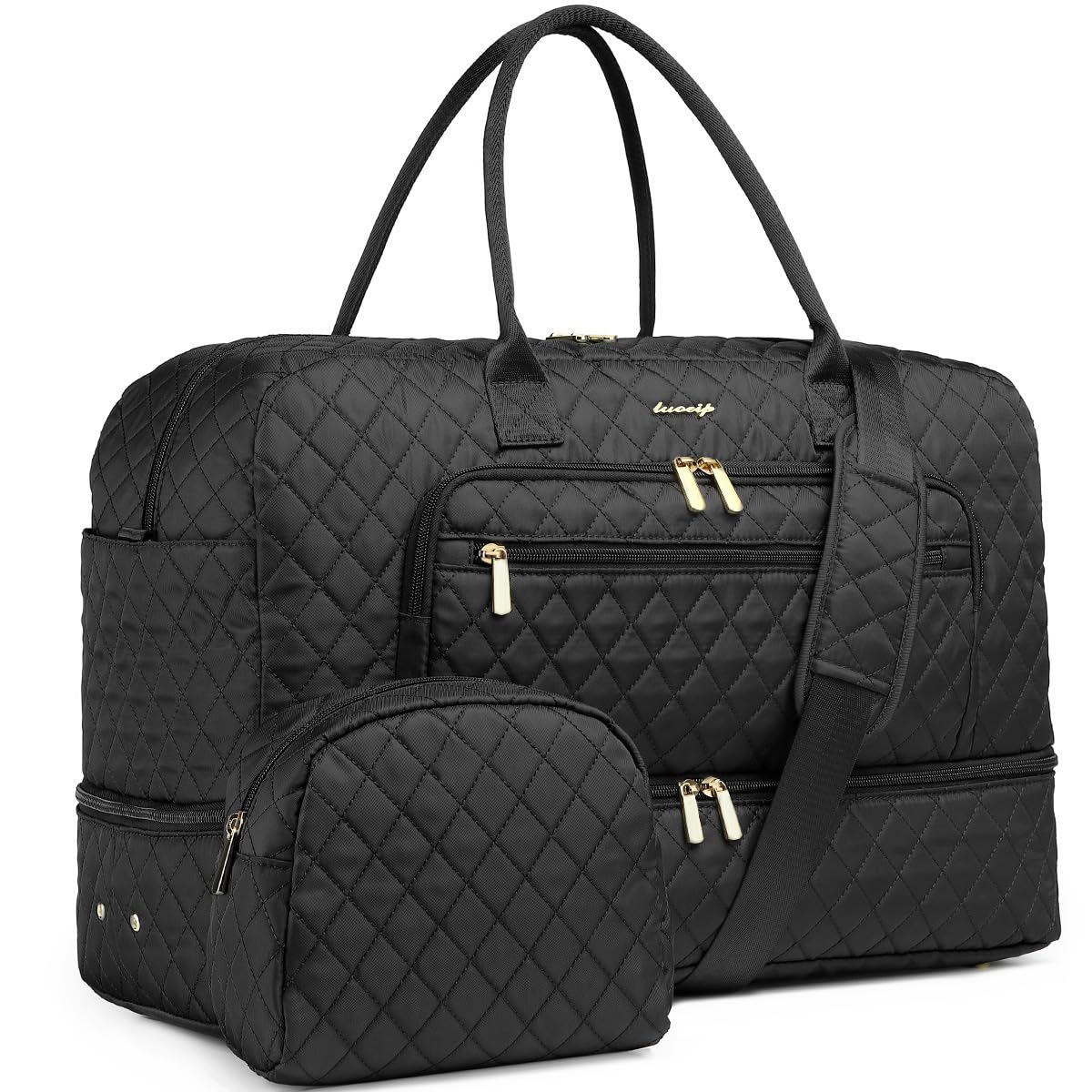 Large Women's Travel Duffle Bag - Carry On Overnight Weekender Gym Yoga Tote with Wet Pocket & Toiletry Compartment | Perfect for Business Trips, Weekend Getaways, Sports, Hospital Visits & Gym Workouts (Black)