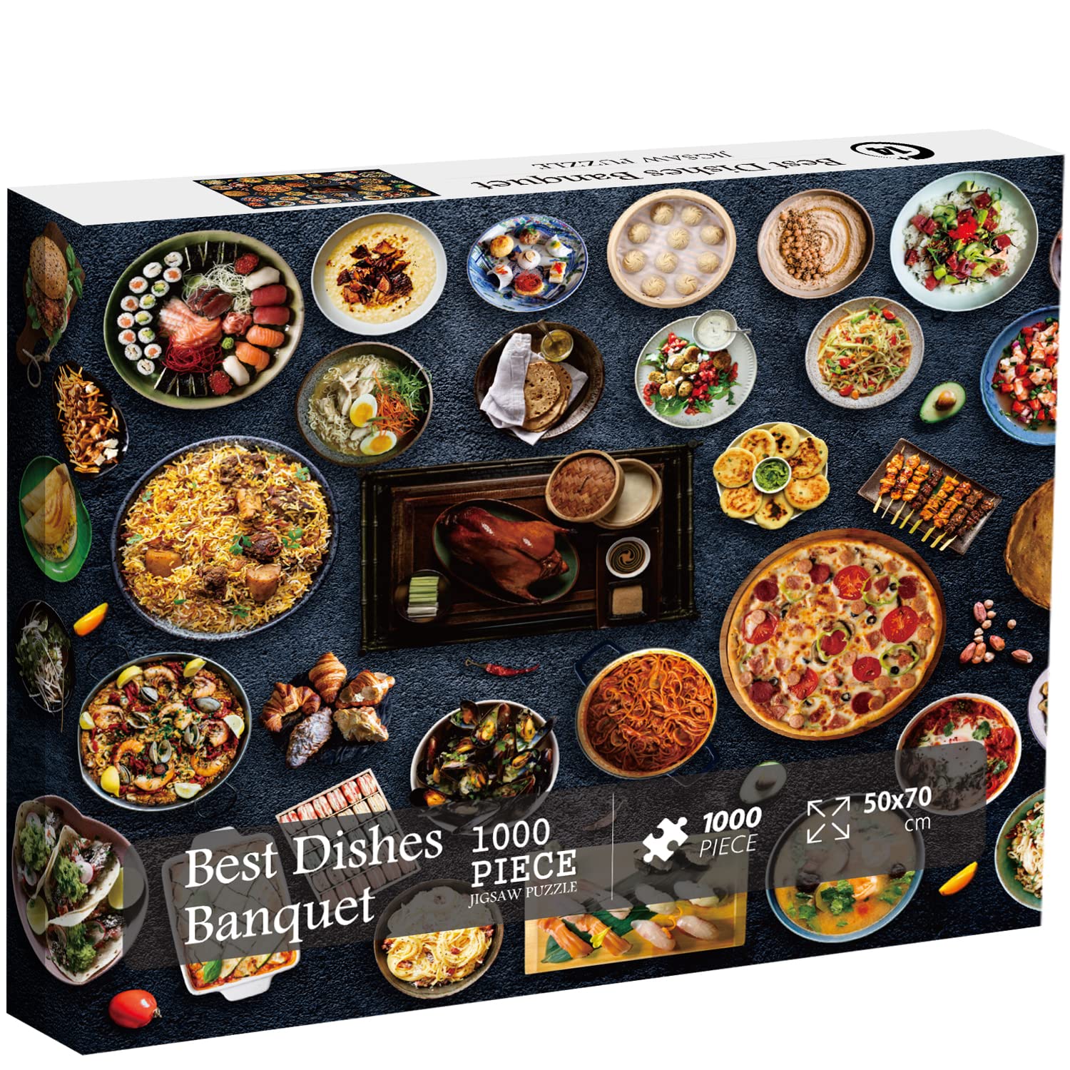 1000-Piece Gourmet Food Jigsaw Puzzle for Adults - World's 35 Famous Dishes Including Pizza & Sushi - Perfect for Family Game Night, Stress Relief & Home Decor