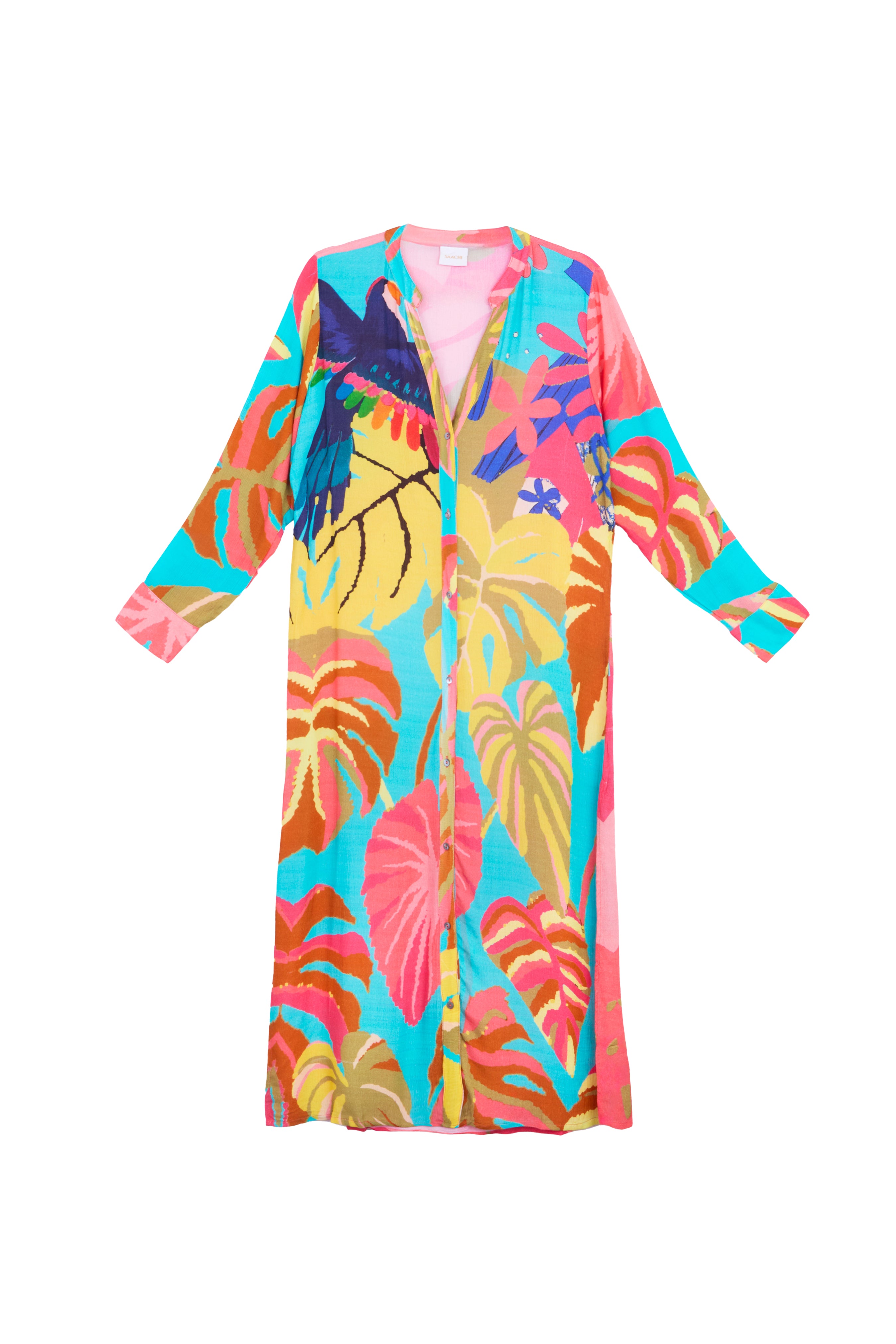 Stylish Tropical Print Button Down Long Kimono Cover Up - Perfect for Beach, Pool, and Summer Outfits