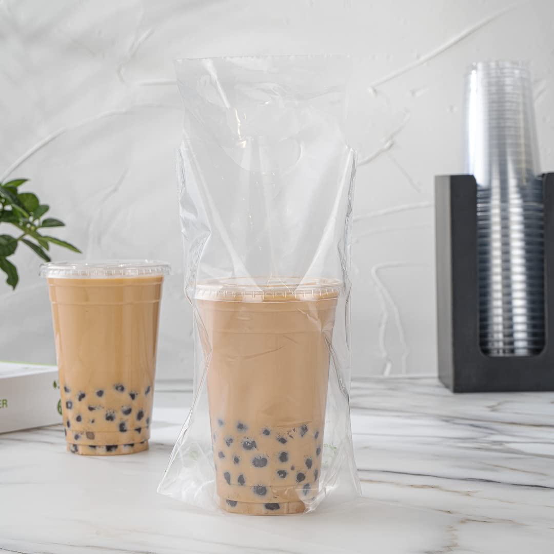Restaurantware 100-Pack Clear Plastic Drink Carriers with Handles - Disposable Single Cup Delivery Bags for Coffee, Tea, Juice - Perfect for Takeout, Catering & Food Service Businesses