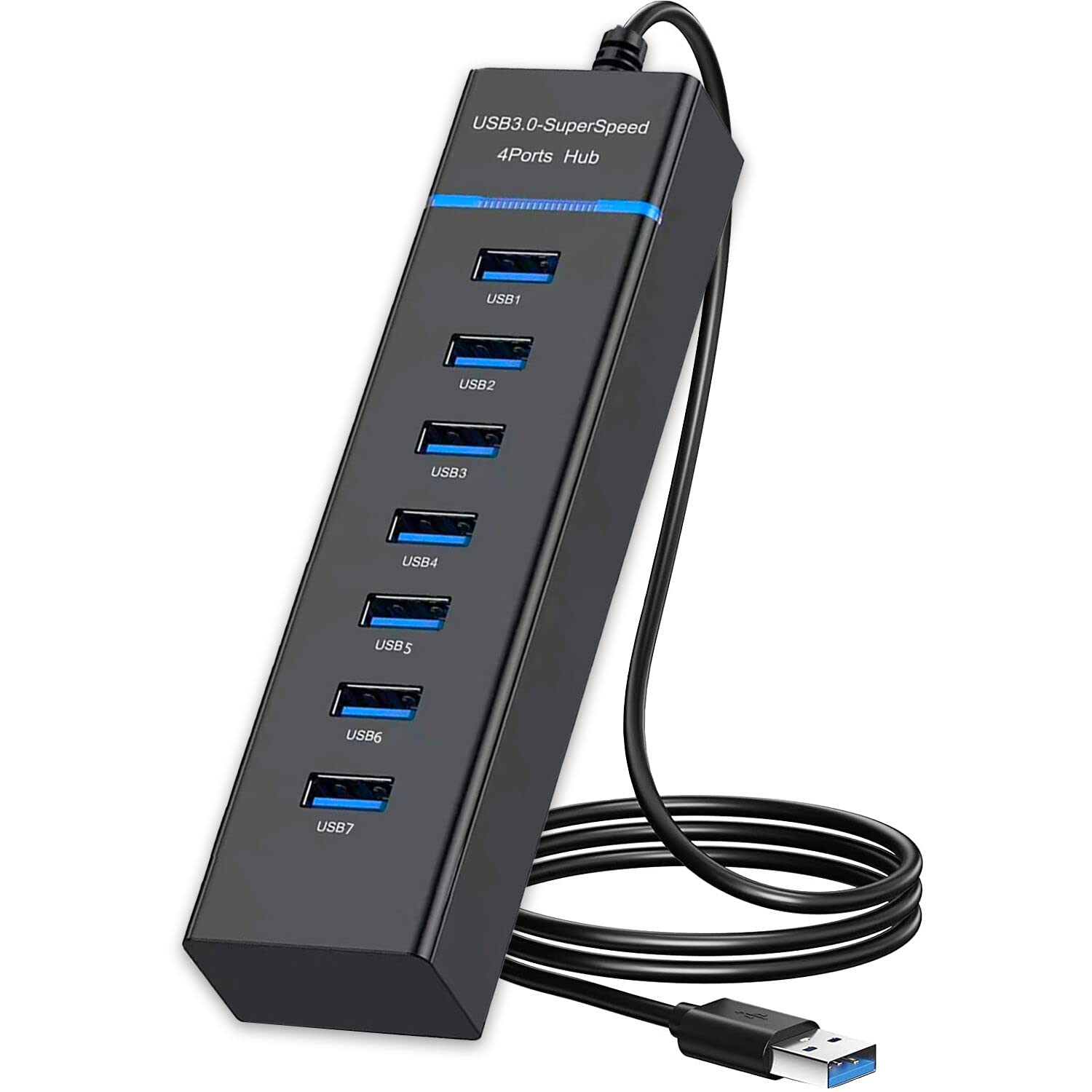 VIENON 7-Port USB 3.0 Hub with 4FT Cable - High-Speed Data Transfer for Laptop, PC, MacBook, iMac, Surface Pro | Perfect for Home Office, Gaming Setup & Multiple Device Charging