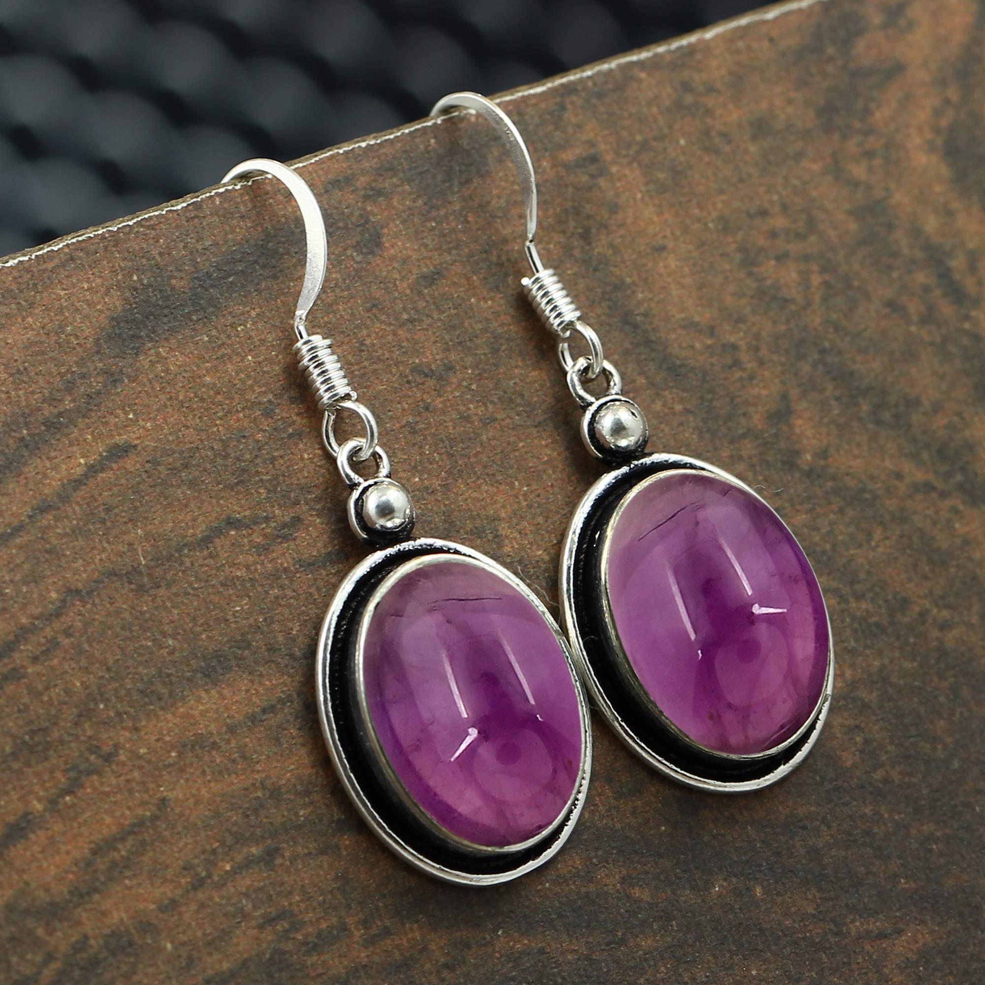 10.56Cts Oval Natural Gemstone Dangle Earrings for Women - Handmade Bohemian Jewelry, Perfect Gift for Mom, Wife, Birthday, Anniversary | Elegant for Parties, Weddings, Office Wear
