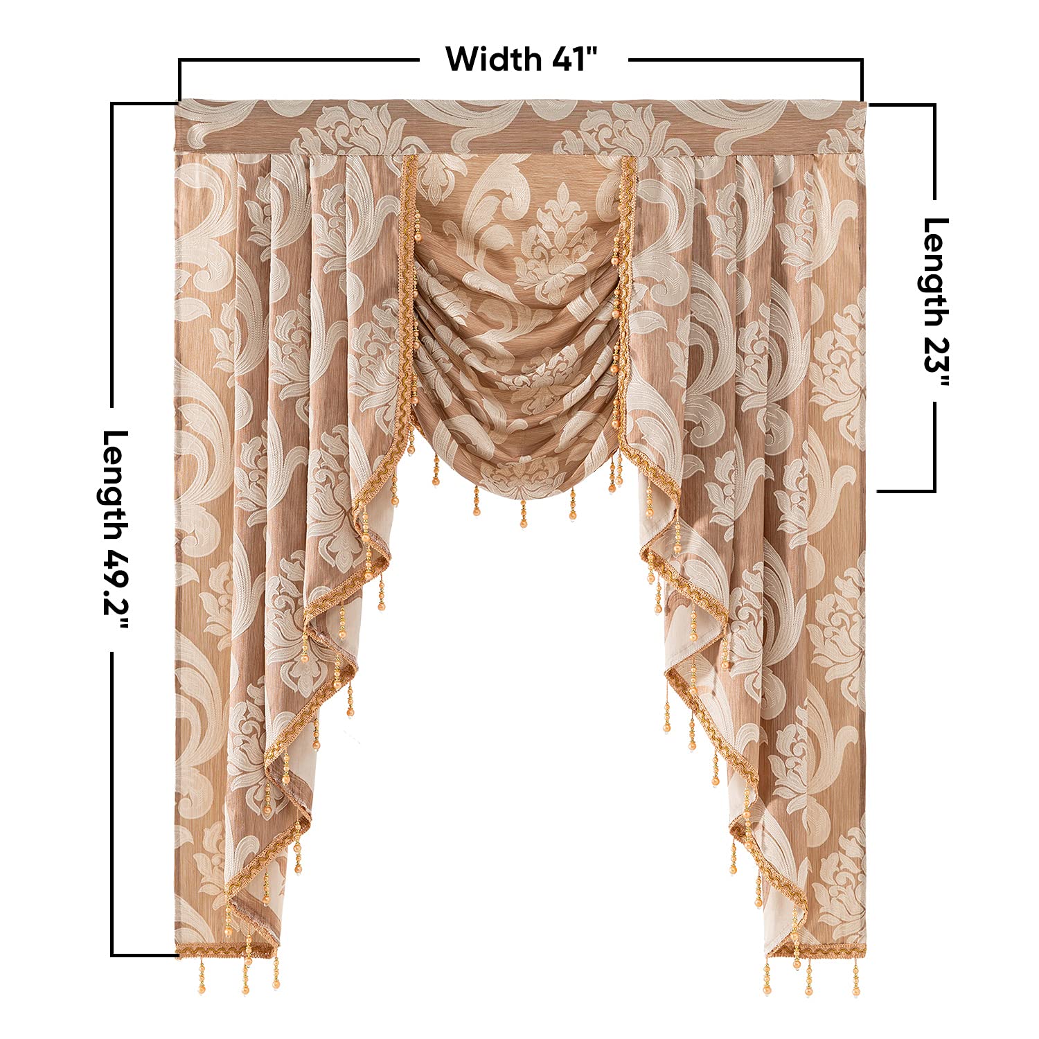 NAPEARL Beige Jacquard Waterfall Valance - Elegant Kitchen & Living Room Window Curtain Topper, Decorative Swag for Bedroom Windows (41-Inch Wide, 1 Panel) - Perfect for Home Decor, Drapes Over Blinds, and Adding Sophistication to Any Room