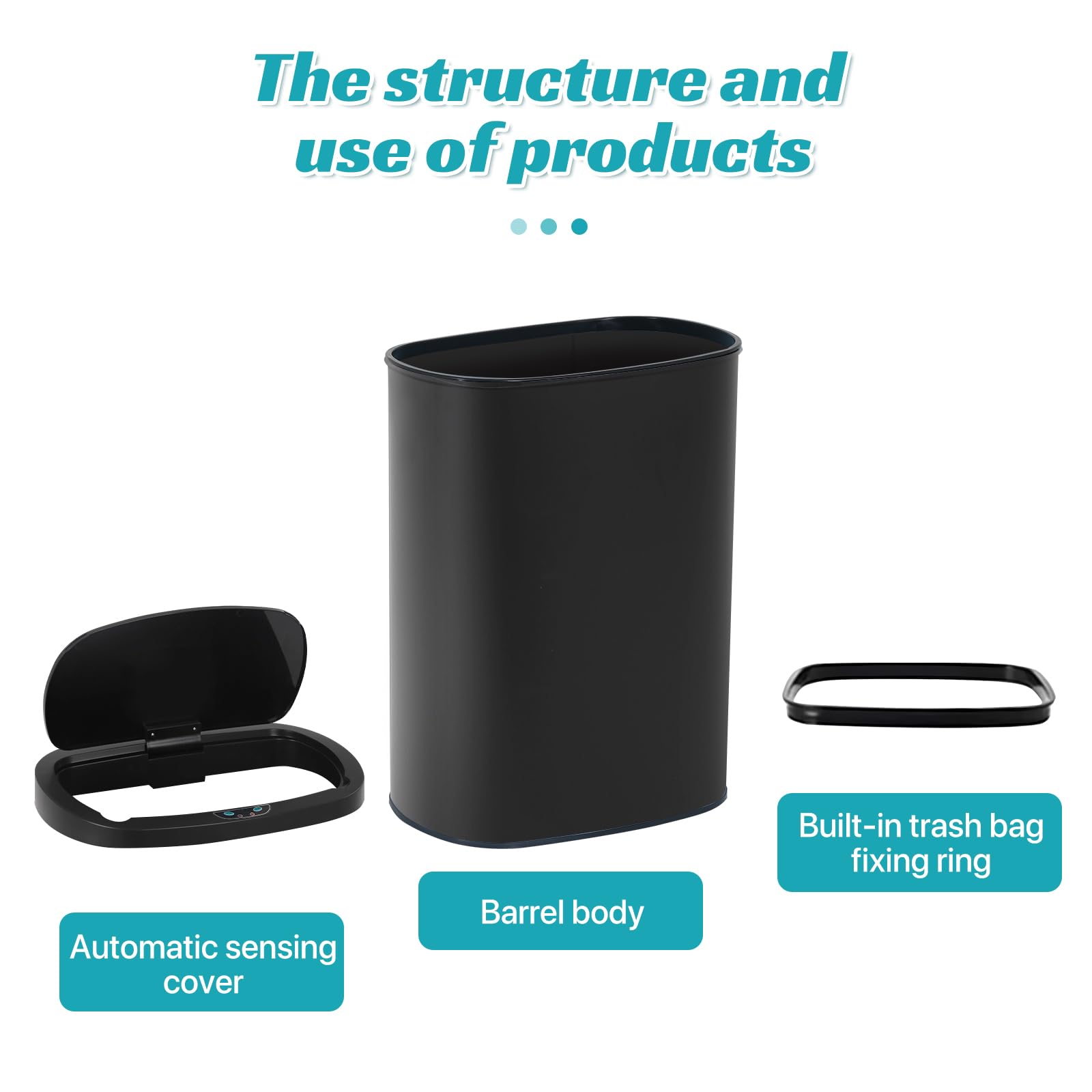 13 Gallon Automatic Touchless Stainless Steel Trash Can with Lid - 50L Durable Kitchen Garbage Bin for Home, Office, Living Room & Bedroom - Perfect for Hands-Free Waste Disposal in Modern Spaces (Black)