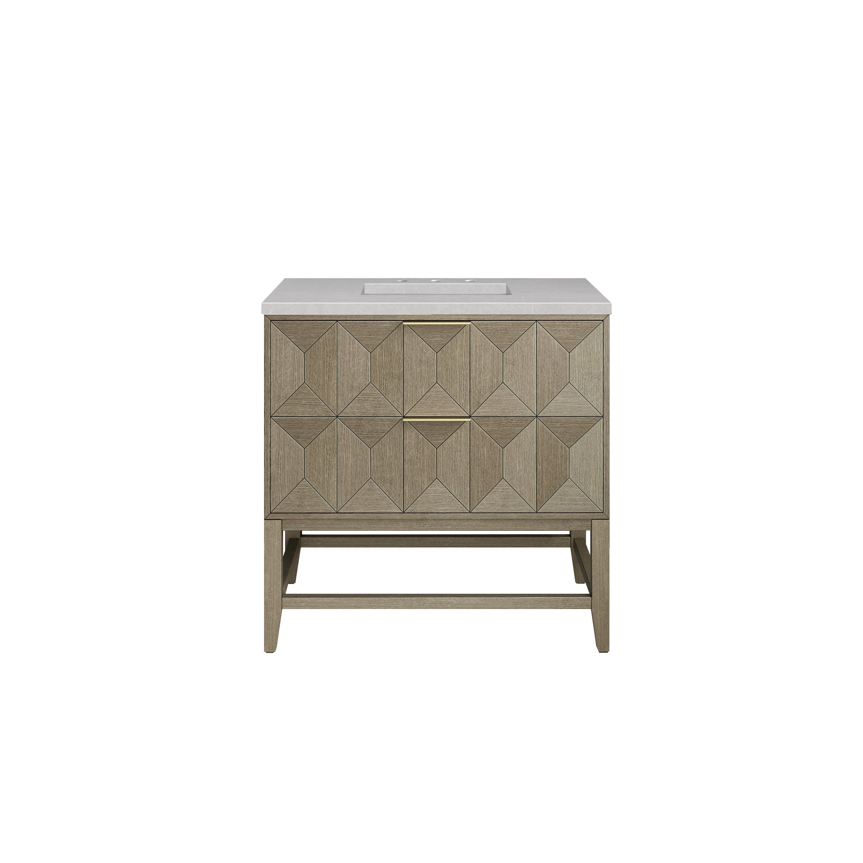 Emmeline 36-Inch Single Bathroom Vanity with Pebble Oak Finish & 3CM Eternal Serena Stone Top - Perfect for Modern Master Bathrooms and Powder Rooms