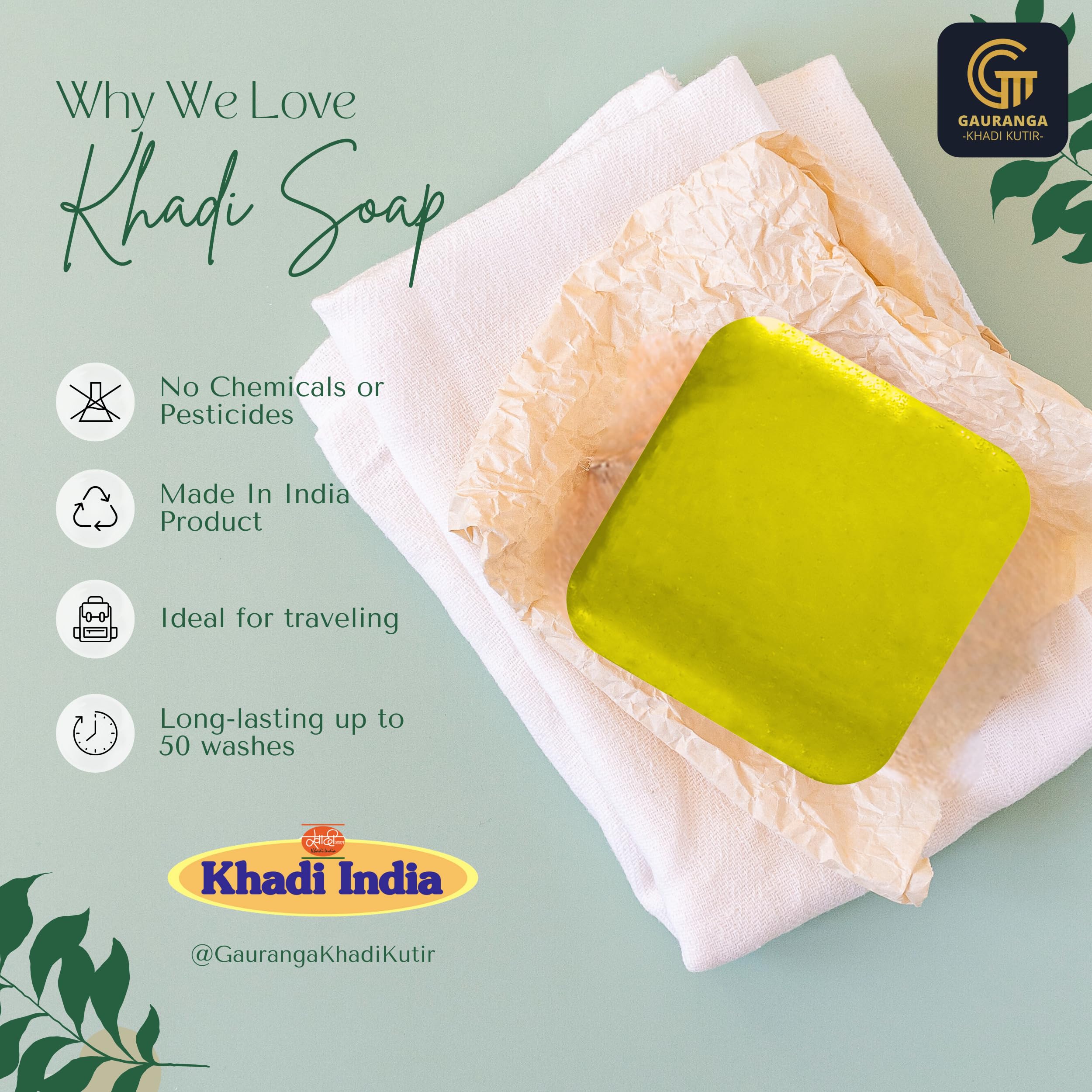 Khadi Lemon Handmade Premium Soap 150g - All Natural, Fresh Citrus Scent for All Skin Types | Moisturizing Bath & Shower Soap for Daily Skincare Routine