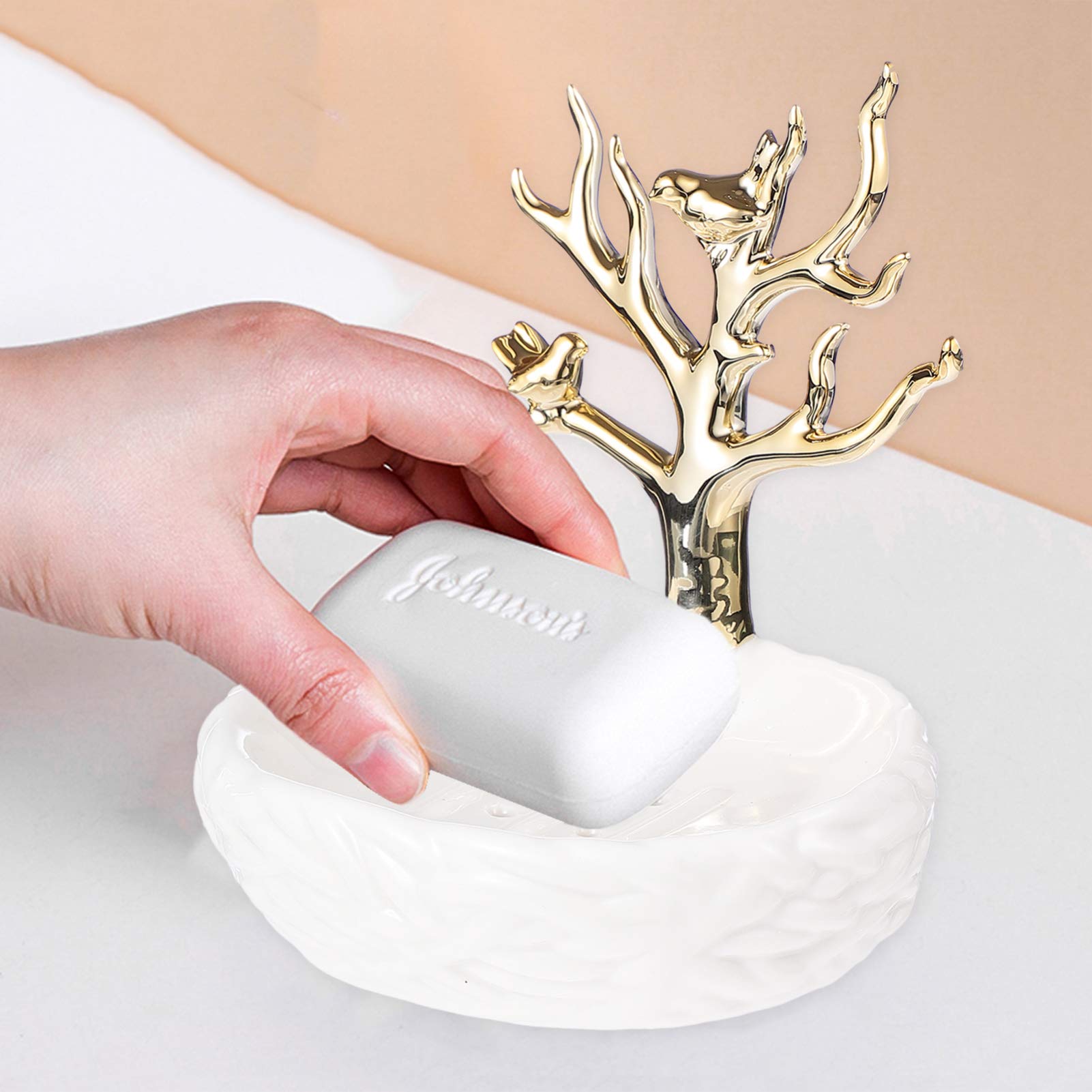 1pc Ceramic Soap Dish Holder - Jewelry Rack Tray & Draining Soap Organizer for Bathroom - Perfect for Bathroom Countertops, Vanities, and Shower Storage
