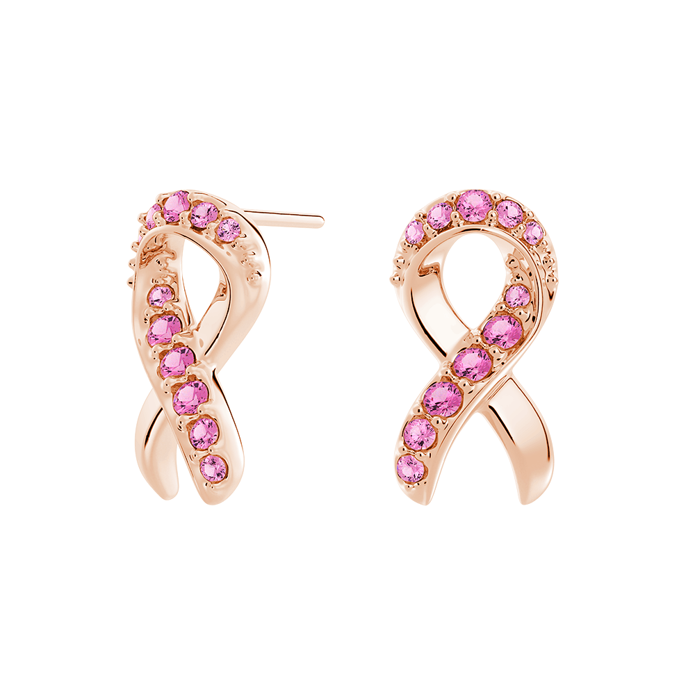 Faith Over Fear Ribbon Earrings in Rose Gold with Pavé Pink Sapphires – Elegant Jewelry for Women, Gift for Her, Perfect for Weddings, Parties & Everyday Wear