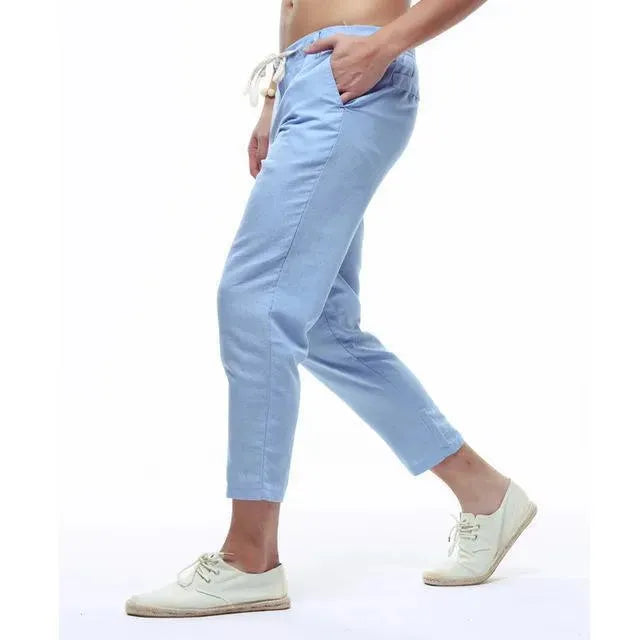 Men's Capri Linen Pants - Breathable Summer Shorts for Casual Wear & Beach Vacation | Lightweight Comfortable Travel Pants