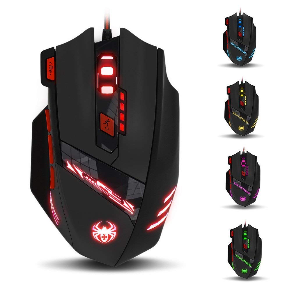 Zelotes T90 Professional Gaming Mouse - 9200 DPI, 8 Programmable Buttons, RGB LED Lights, Adjustable Weight for PC, Laptop, Desktop - Black | Perfect for FPS, MOBA & MMO Games, Office Work & Graphic Design