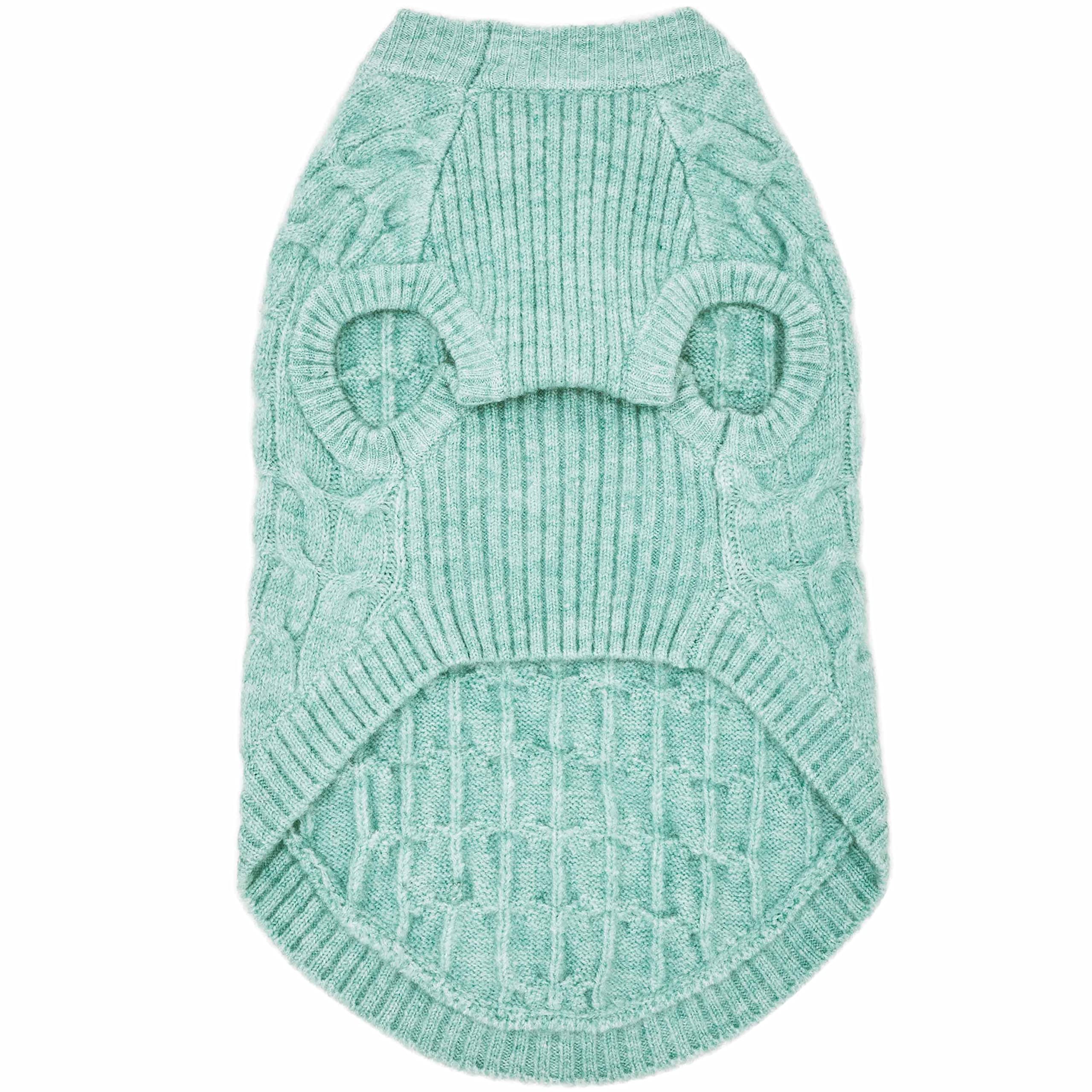 Blueberry Pet 2023 Classic Fuzzy Knit Dog Sweater - Heathered Jade Crew Neck Pullover, 14