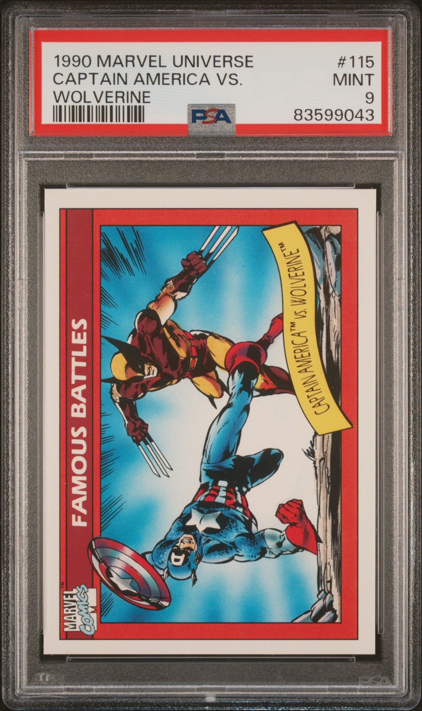 1990 Marvel Universe Captain America vs Wolverine #115 PSA 9 NM-MT Trading Card - Rare Collectible for Superhero Fans & Comic Book Enthusiasts - Perfect for Display, Investment & Gift Giving