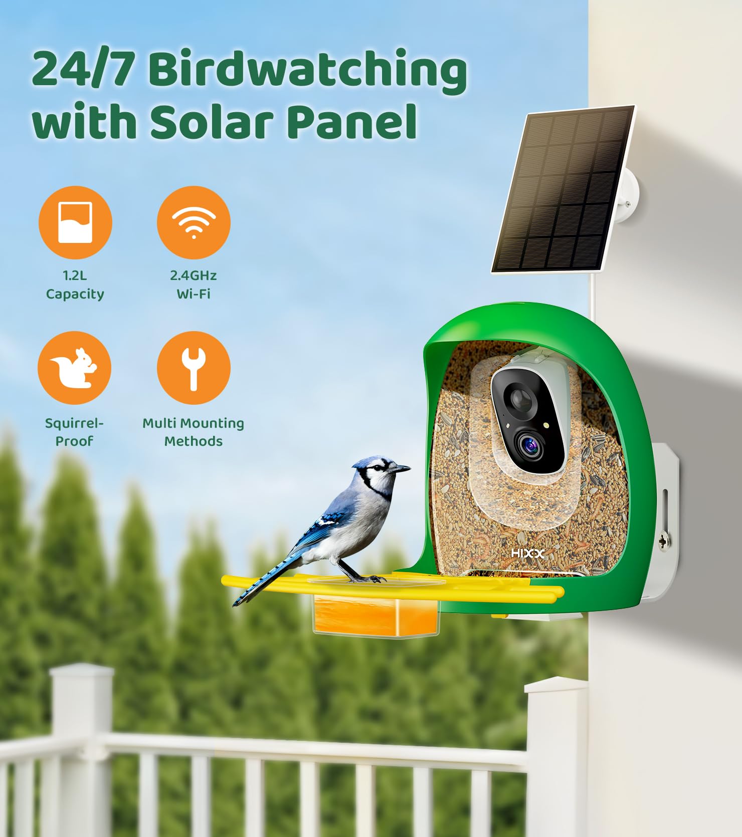HIXX Smart Bird Feeder with Camera - Solar Powered Wildlife Camera with AI Bird Identification, Auto Video Recording & Instant Alerts | Perfect for Backyard Birdwatching, Nature Lovers & Unique Gift Ideas