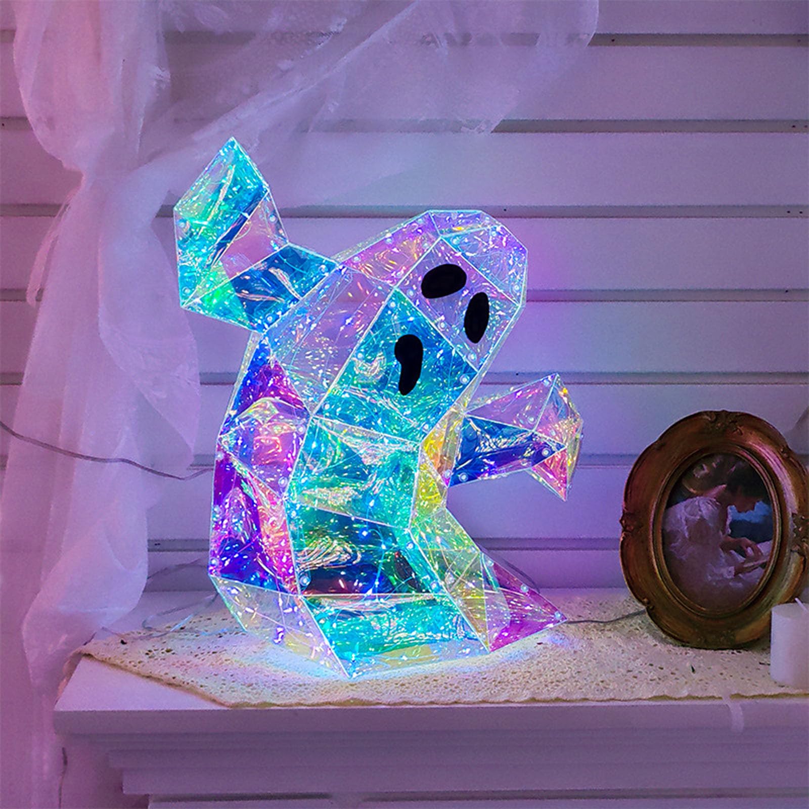 2024 New LED Prismatic Iridescent Spooky Ghost Light - Halloween Decorations for Indoor/Outdoor, Party, Yard & Haunted House Decor
