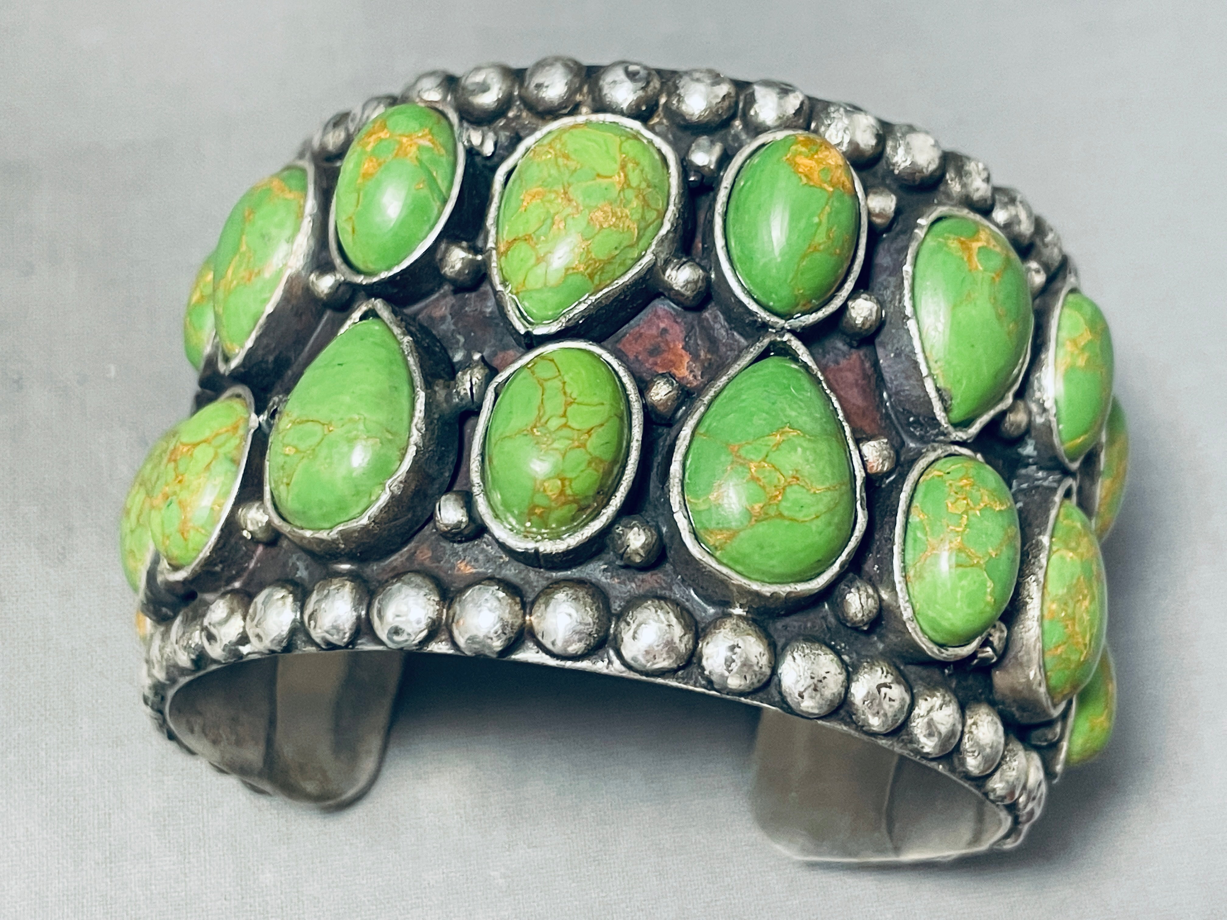 107 Grams Heavy Gaspeite Vintage Sterling Silver Bracelet Cuff - Elegant Handmade Jewelry for Women, Perfect for Parties, Weddings & Special Occasions