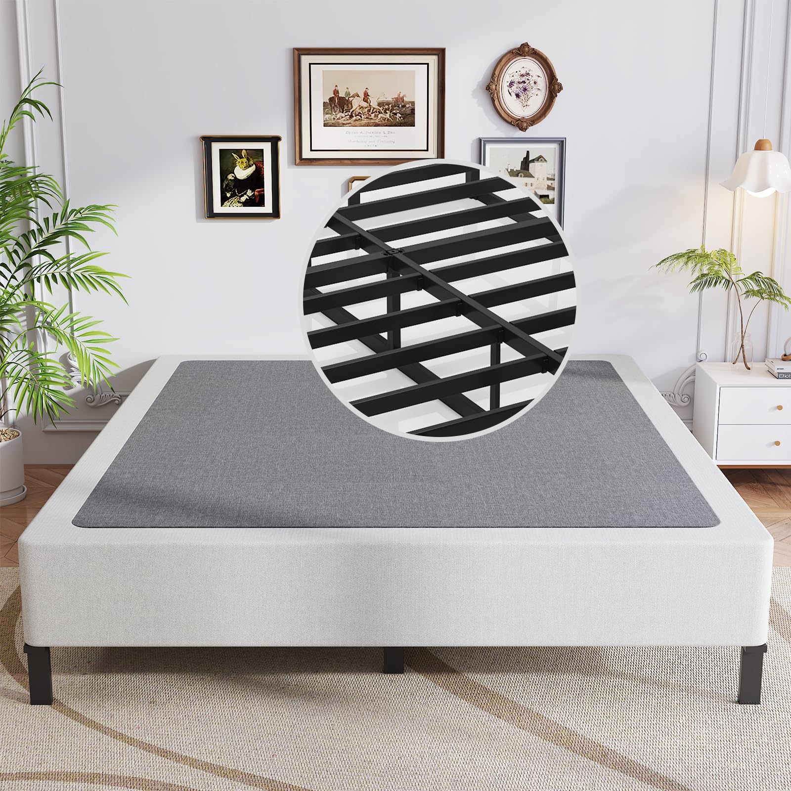 9 Inch Heavy Duty Metal King Box Spring - Supports Up to 3000lbs | Noise-Free, Non-Slip Mattress Foundation | Easy Assembly | Perfect for Bedroom, Guest Room & Dorm Use