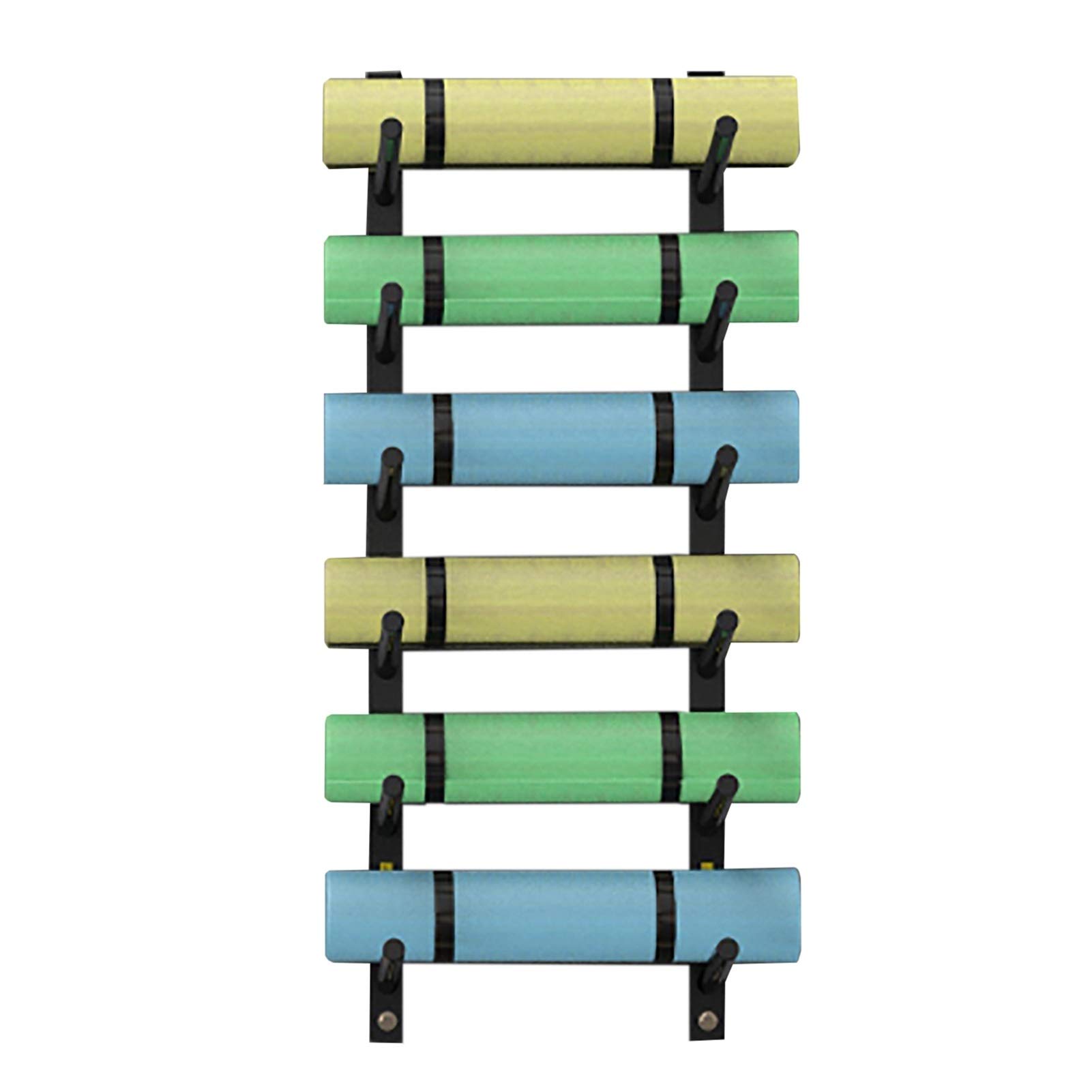 6-Tier Wall Mounted Foam Roller Display Shelf - Black Metal Vertical Yoga Mat Holder for Home Gym & Studio Storage