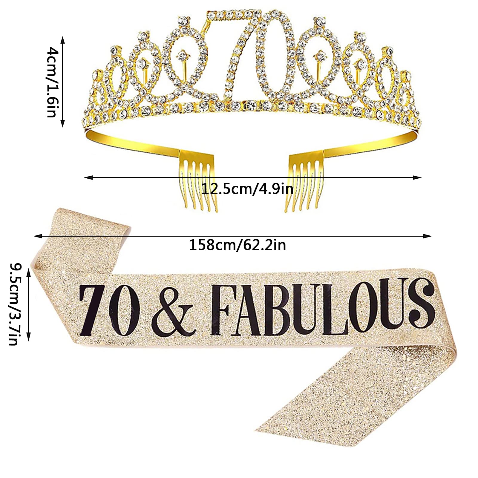 70th Birthday Sash and Tiara Set for Women - 70 & Fabulous Gold Crown & Sash - Perfect Birthday Gift for Queen Women - Party Decorations & Favors - Great for Milestone Celebrations, Birthday Parties & Special Occasions
