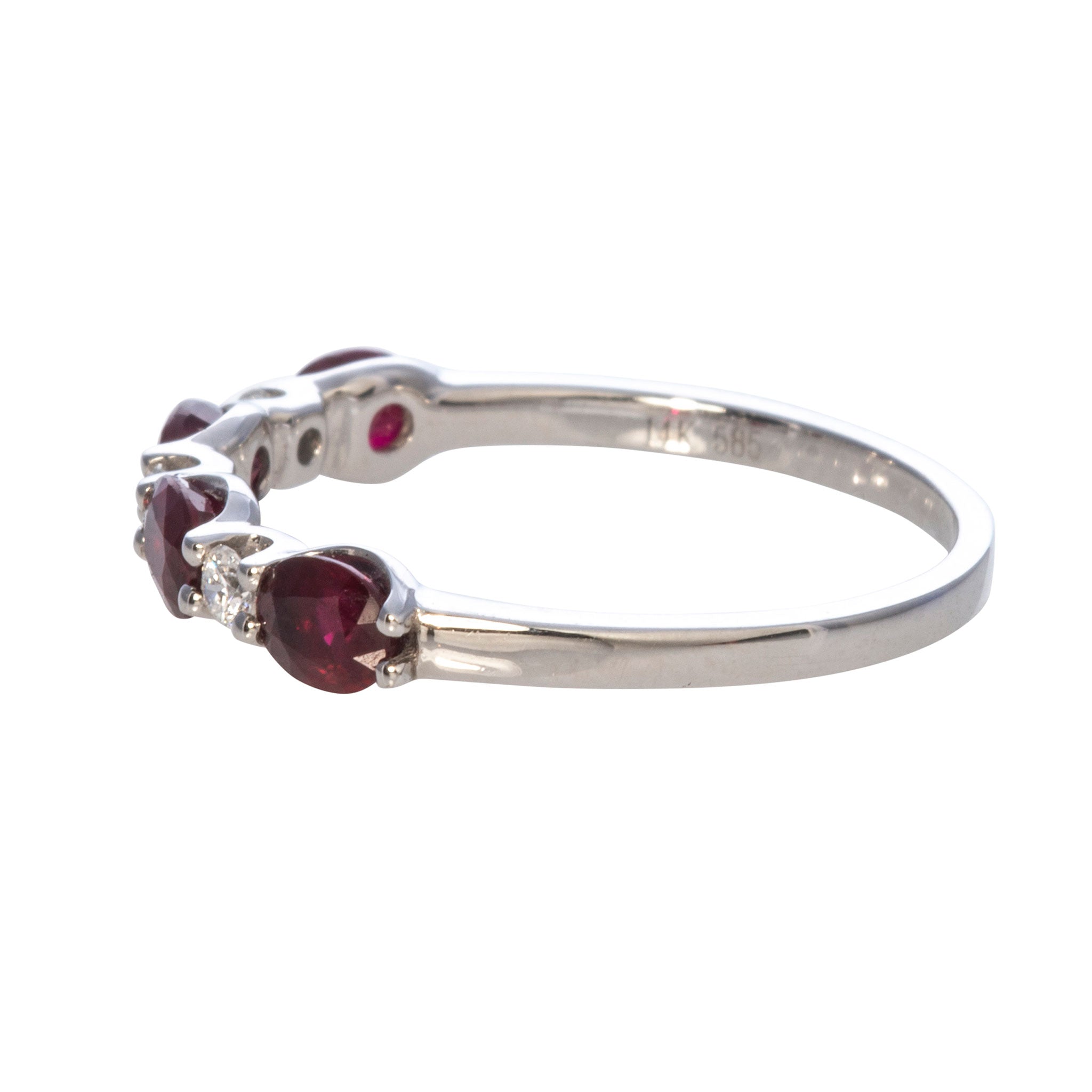 14K White Gold Oval Ruby & Round Diamond Wedding Band - Elegant Engagement Ring for Women, Perfect for Anniversaries & Romantic Occasions