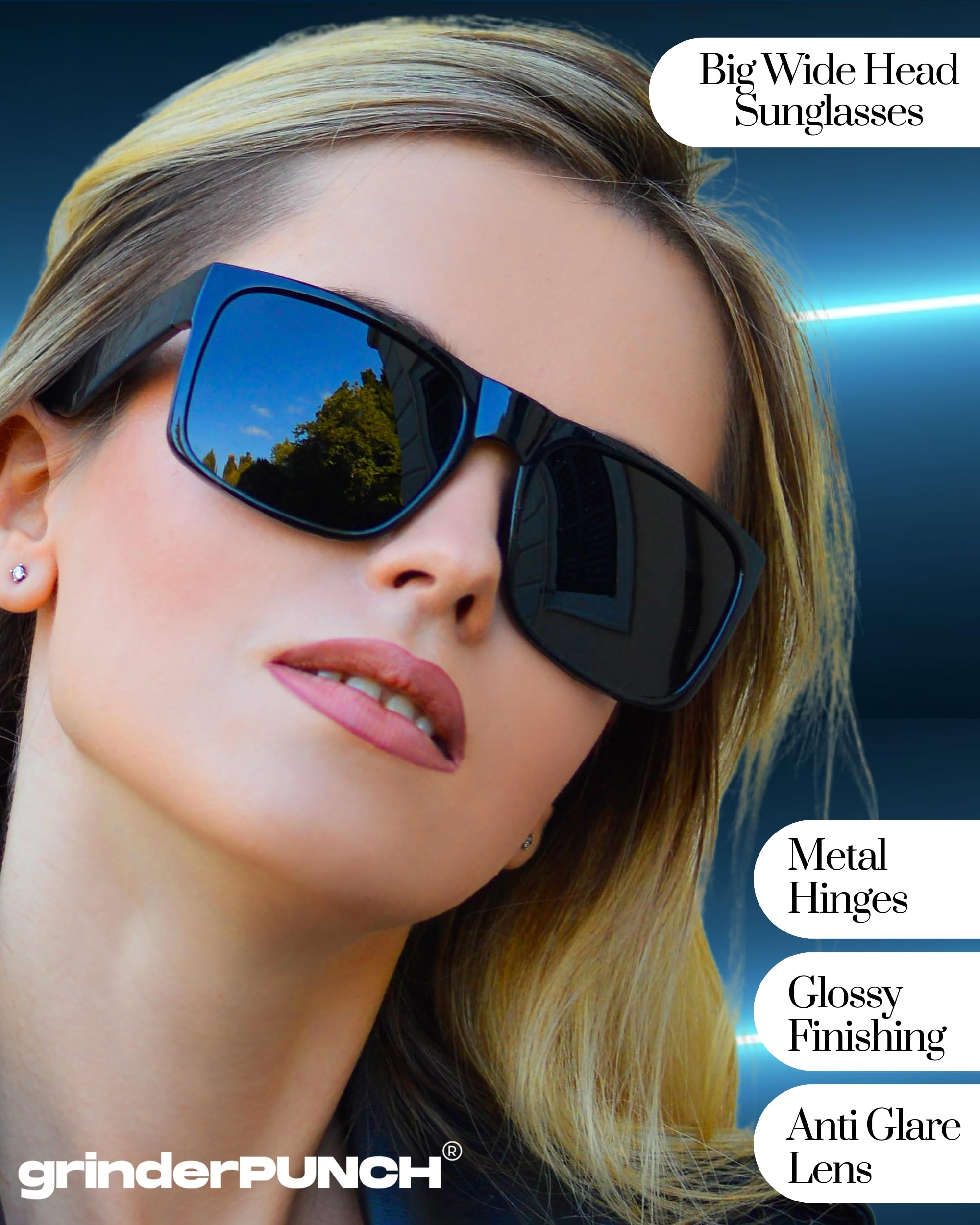 grinderPUNCH XL Polarized Sunglasses for Big Heads & Wide Faces - Extra Large Oversized Driving Glasses for Men & Women - Perfect for Road Trips, Beach & Outdoor Activities
