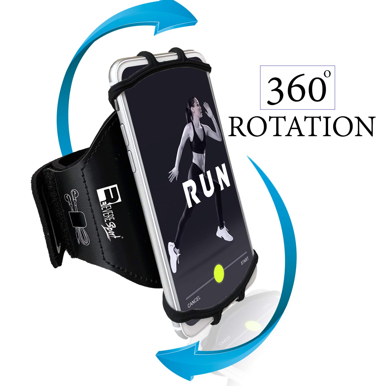 RevereSport Universal iPhone Running Armband - Compatible with iPhone 16/15/14/13/12/11/X/XR/SE/Plus/Max/Pro - Adjustable Phone Holder Case for Jogging, Gym Workouts & Outdoor Activities