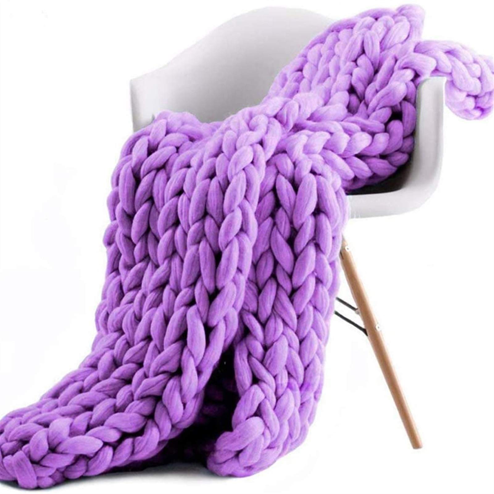 LICHUXIN Chunky Knit Blanket - Handmade Soft Yarn Throw for Couch, Bed, Sofa & Pet - Cozy Home Decor Gift (Purple, 100x120cm) - Perfect for Winter Nights & Living Room Relaxation