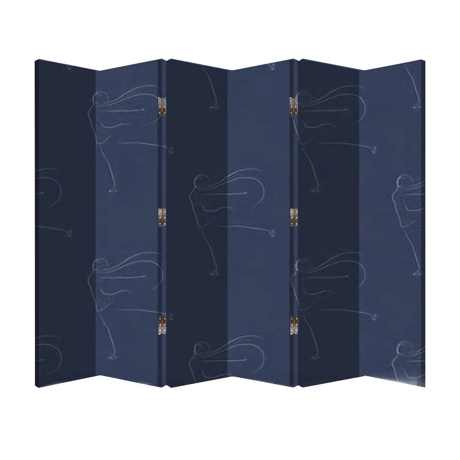 6 Panel Wooden Folding Room Divider Screen with Canvas Print - Elegant Hijab Figure Skater Silhouette on Ice | Office Privacy Partition & Home Decor for Bedroom, Living Room, or Studio
