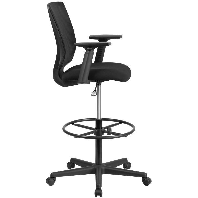 FLASH Harper Ergonomic Mid Back Mesh Office Chair with Adjustable Foot Ring & Arms - Black Fabric Seat for Home Office, Drafting Desk, Computer Workstation & Gaming Setup