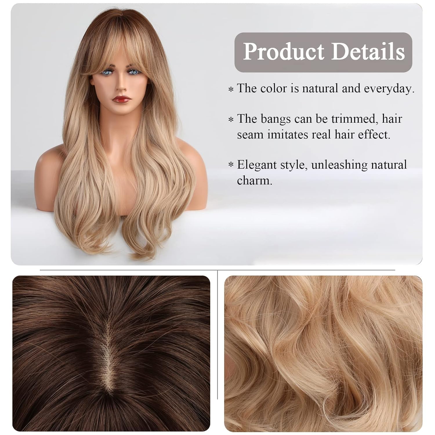 Ombre Blonde Real Human Hair Wig with Bangs - Long Curly Glueless Lace Front Wig for Women | Breathable Lightweight Tangle-Free Natural Look | Perfect for Daily Wear, Parties, Cosplay & Special Occasions