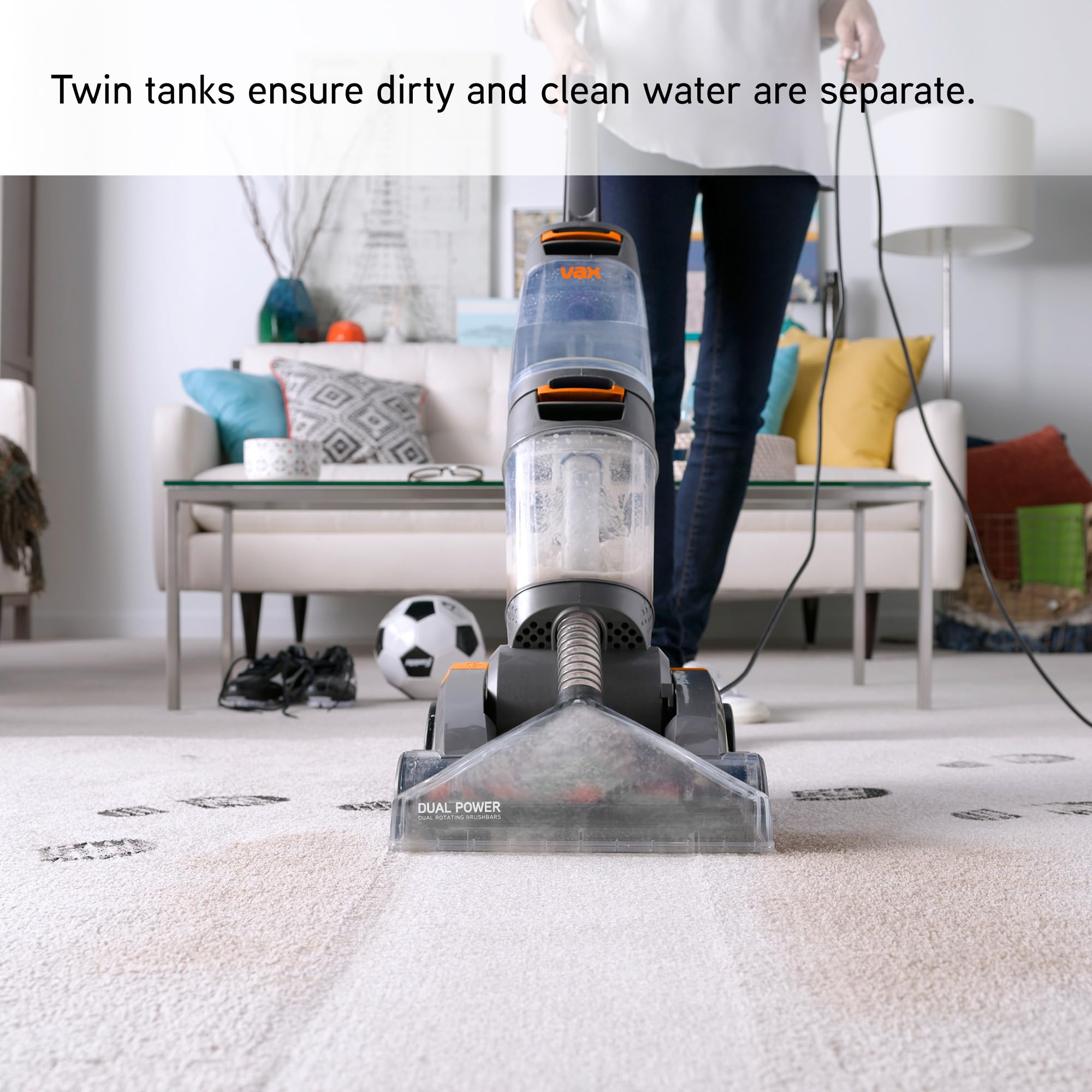 Vax Dual Power Carpet Cleaner with Dual Rotating Brushbars & Twin Tank Technology - 800W Powerful Carpet Washer & Stain Remover (2.7L Capacity, Orange, Energy Class A) - Perfect for Deep Cleaning Carpets, Upholstery, and Removing Tough Stains at Home