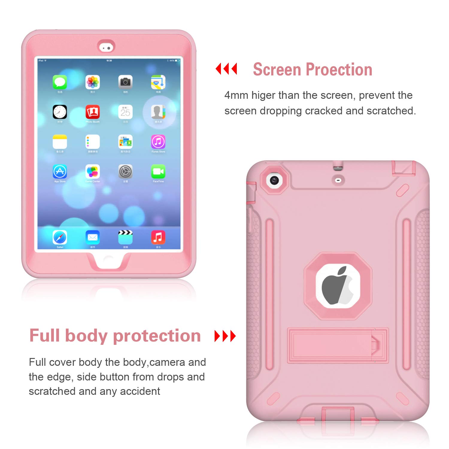 MAKEIT CASE Heavy Duty Shockproof Hybrid Protective Case for iPad Mini 1/2/3 - Rugged Silicone & PC Hard Cover with Kickstand | Perfect for Outdoor Adventures, Travel & Daily Protection