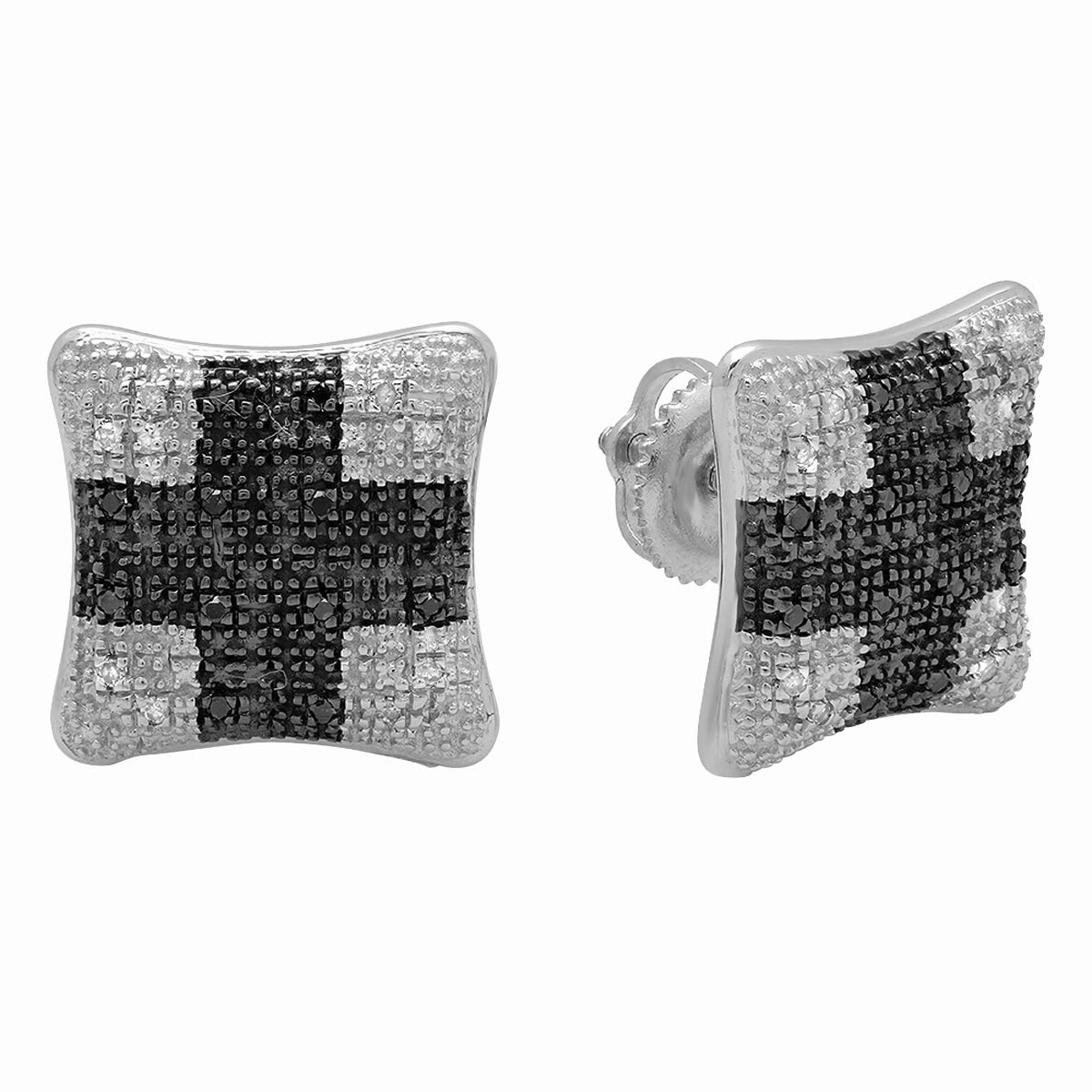 Dazzlingrock 0.10 Carat Black & White Diamond Stud Earrings for Men & Women - 925 Sterling Silver Square Concave Unisex Earrings - Perfect for Weddings, Parties & Gift Giving