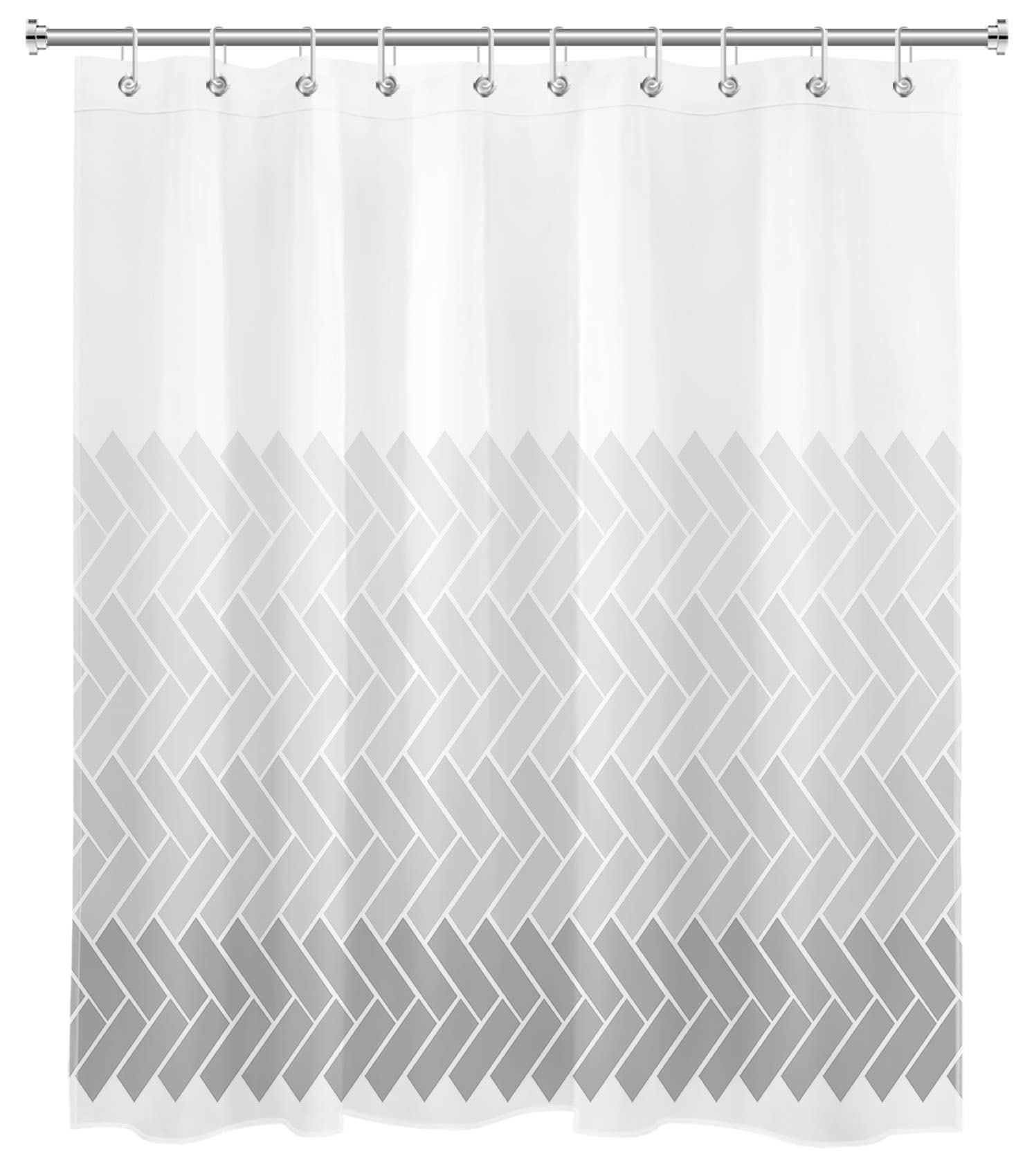 HVEST Minimalist Grey and White Wave Stripes Shower Curtain - Modern Bathroom Decor Polyester Fabric with Hooks 60x72 Inches - Perfect for Coastal, Boho or Contemporary Bathroom Styles