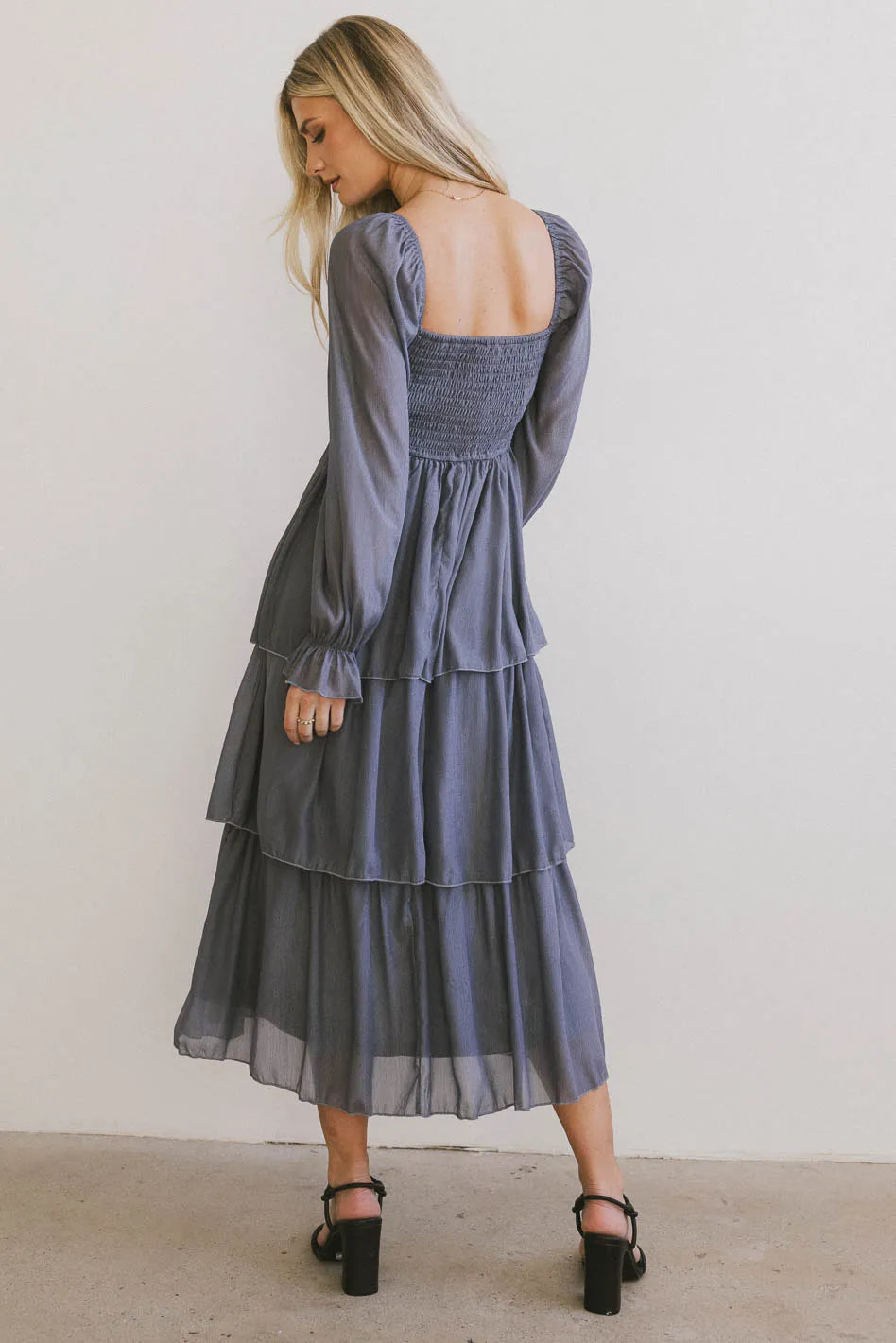 Elegant Slate Blue Shimmery Midi Dress for Women - Perfect for Evening Parties & Special Occasions