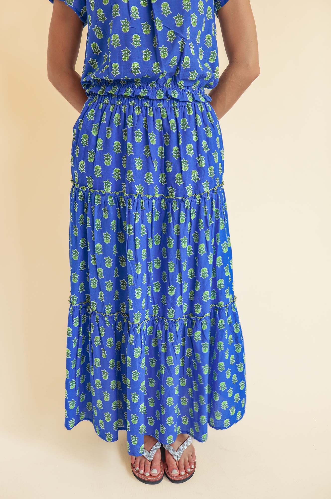 Bea Printed Organic Cotton Skirt | Odisha Blue/Green | Women's Boho Summer Skirt | Eco-Friendly Fashion | Perfect for Beach, Vacations & Casual Outings