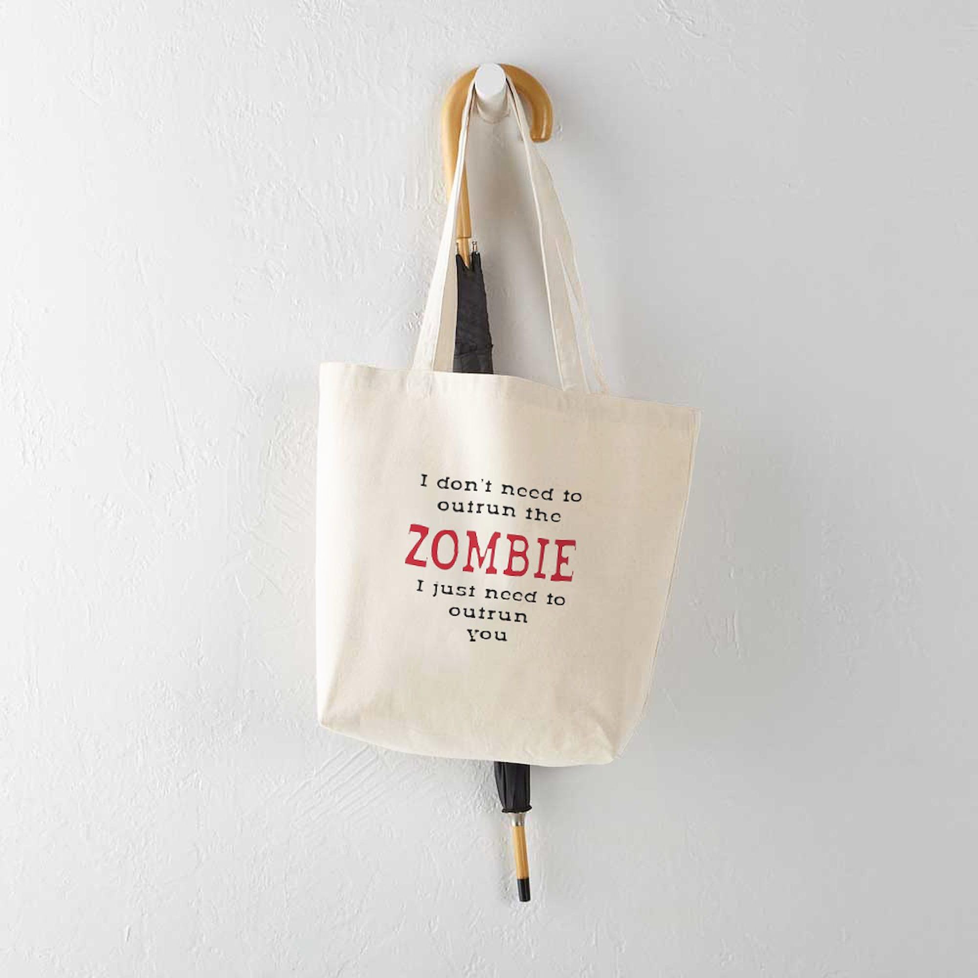 Outrun The Zombie 3 Tote Bag - Natural Canvas Reusable Shopping Bag for Groceries, Beach & Work | Eco-Friendly & Durable