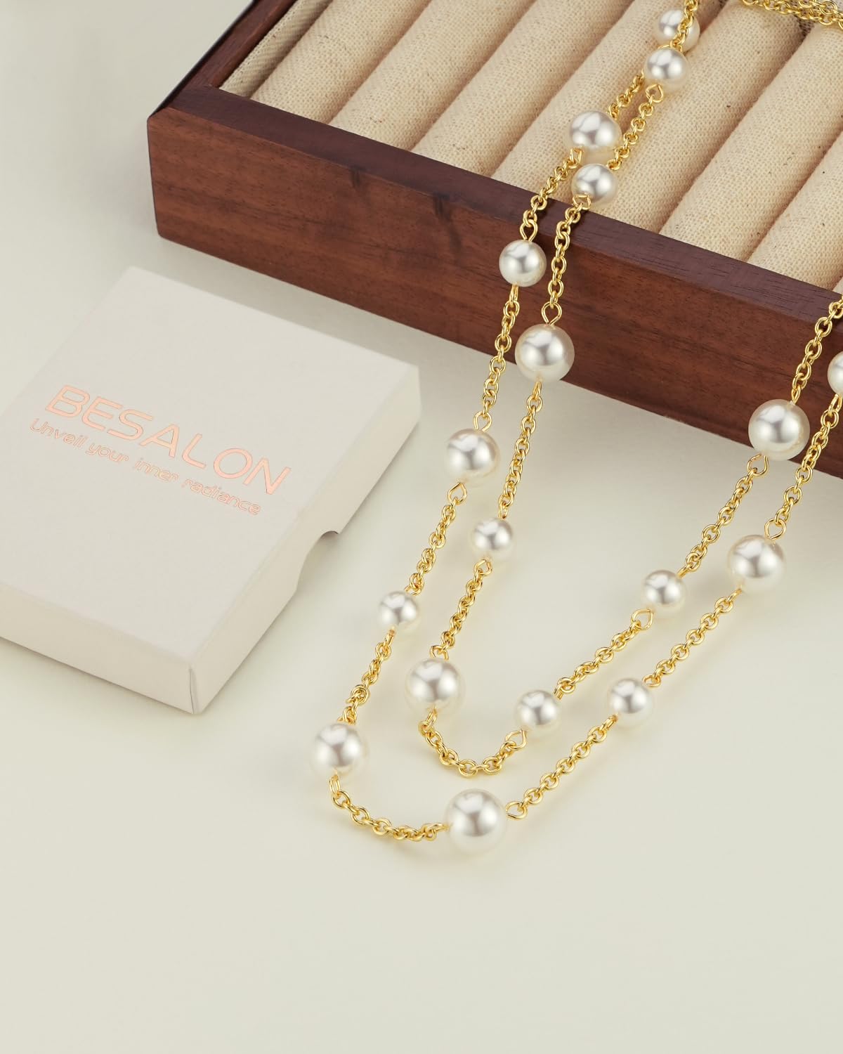 18K Gold Plated Pearl Necklace for Women - Chunky Double Layered Choker Chain, Trendy Gold Jewelry Gift for Birthday, Anniversary & Special Occasions | Perfect for Evening Parties, Weddings and Date Nights