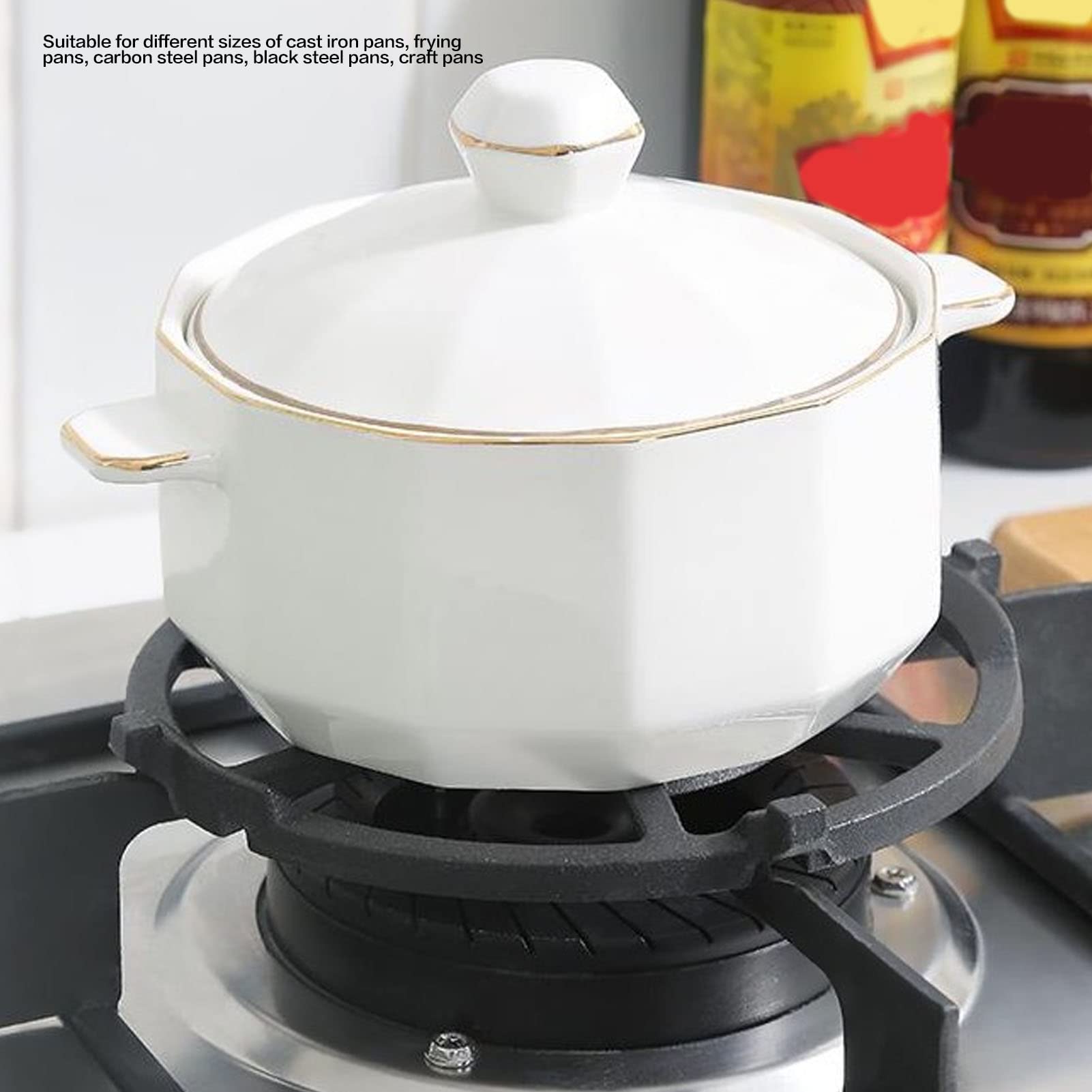 Premium Cast Iron Wok with Non-Slip Black Stove Rack - Universal Kitchen & Camping Cookware, Round Moka Pot Holder, Gas Cooktop Range Pan Grate Support Stand for Gas Hob Accessories - Perfect for Stir-Frying, Boiling & Outdoor Cooking