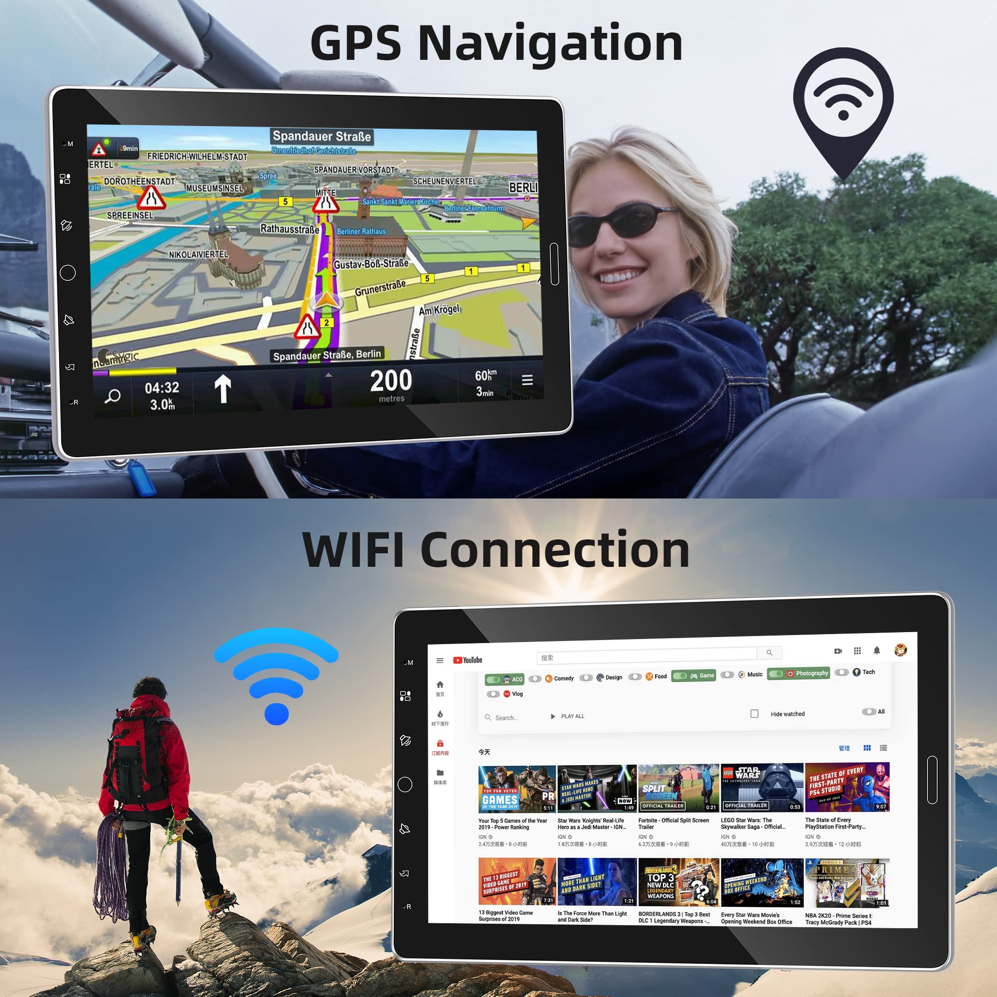 Rimoody 10.1 Inch Single Din Android Car Stereo with Bluetooth, GPS, WiFi, FM, USB & Backup Camera - Detachable Touch Screen for Easy Navigation & Entertainment | Perfect for Road Trips, Commuting & Hands-Free Driving