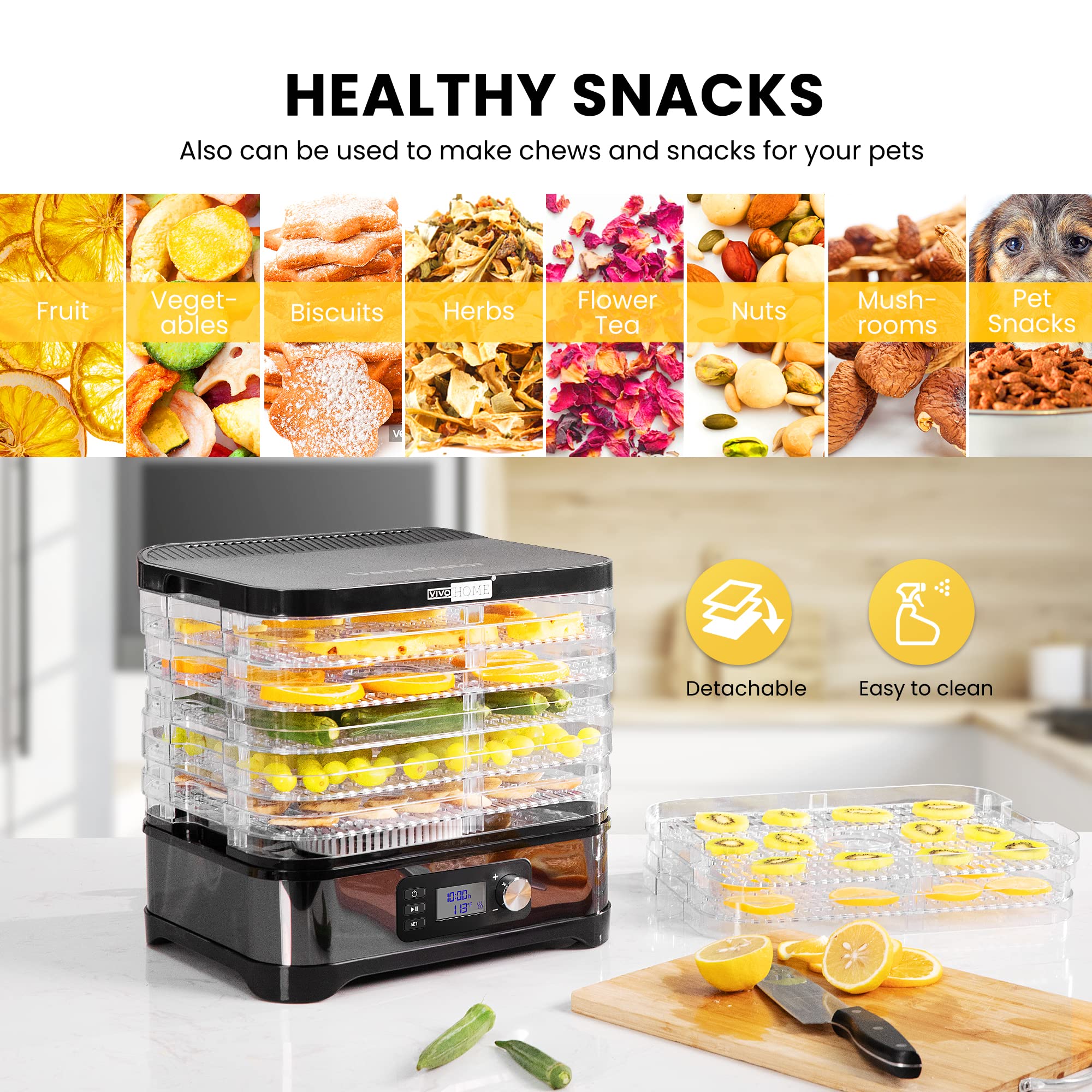 VIVOHOME 400W Electric Food Dehydrator with 8 Trays, 48-Hour Timer & Adjustable Temperature (95-176℉) - BPA Free, Black - Perfect for Drying Fruits, Vegetables, Herbs, and Making Jerky at Home