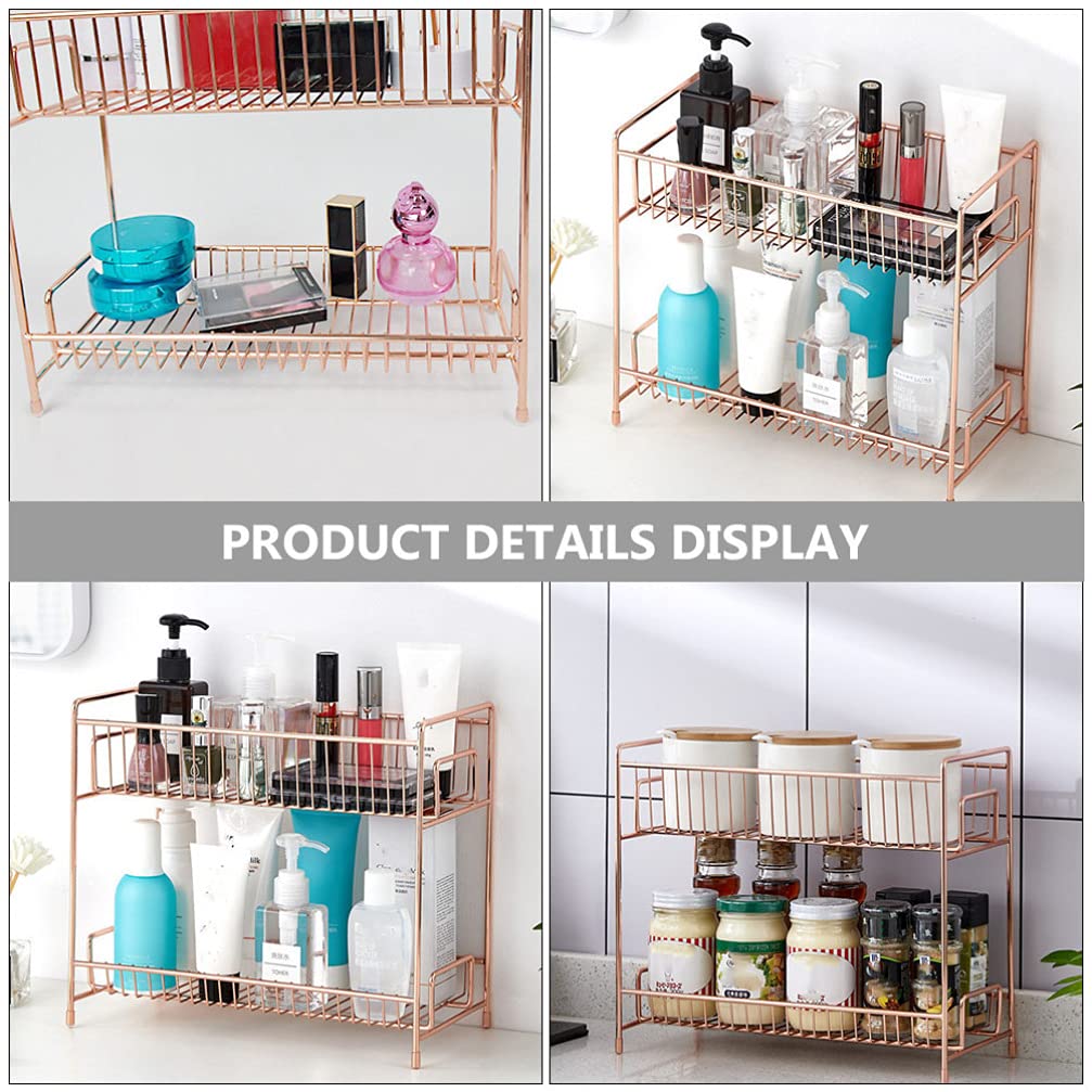 FOMIYES 2-Tier Desktop Organizer Stand - Cosmetic & Sundries Storage Shelf for Makeup, Office Supplies, Jewelry - Space Saving Home & Office Organization Solution