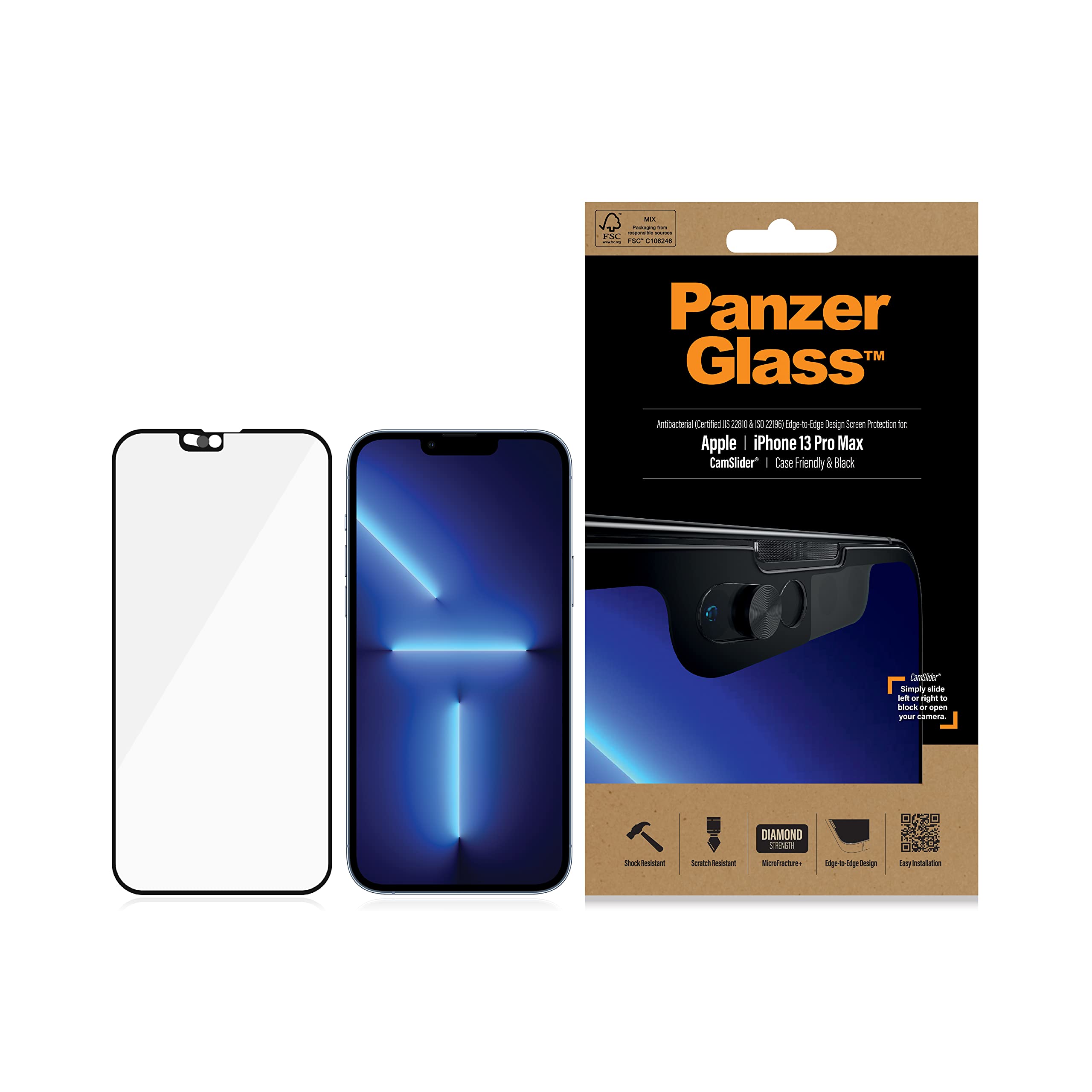 PanzerGlass™ iPhone 13 Pro Max Screen Protector (6.7 Inch) - Tempered Glass with CamSlider™ Technology - Perfect for Daily Use, Travel & Outdoor Activities