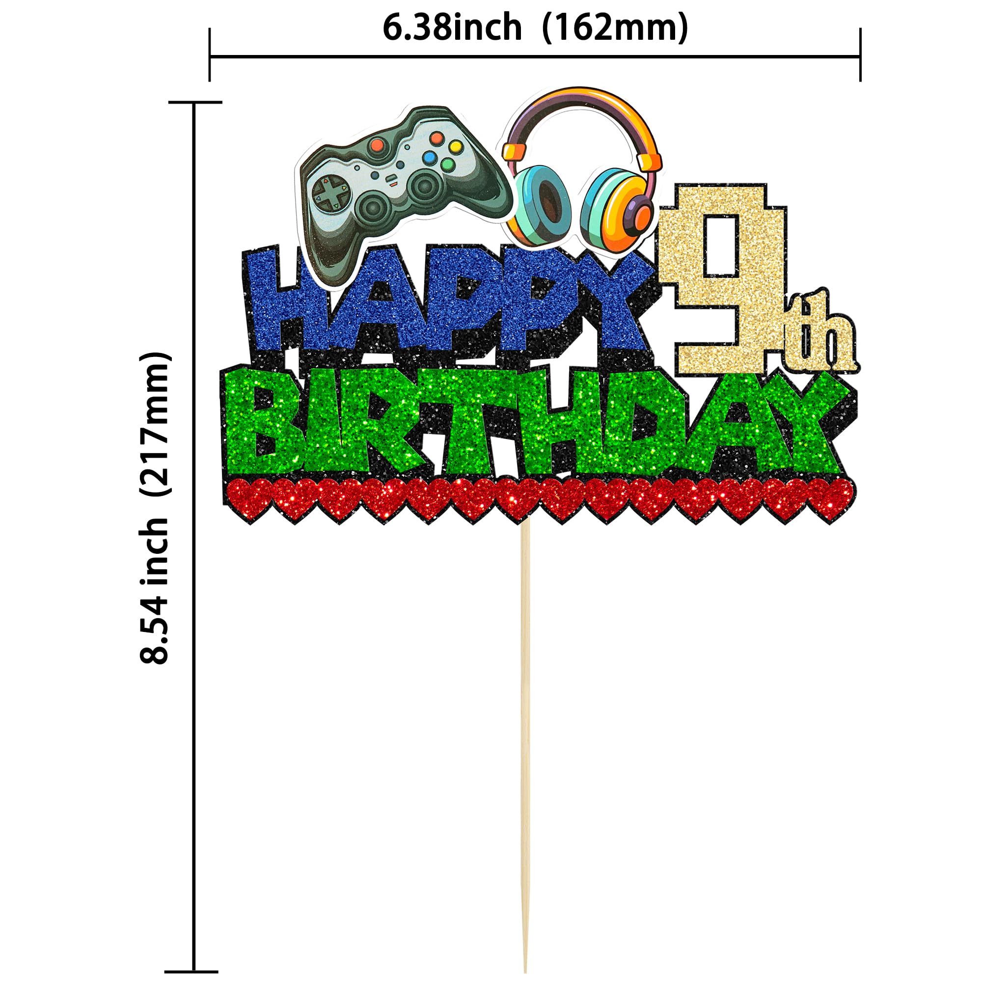 Ephlyn 1Pcs Glitter Video Game Birthday Cake Topper - 'Game On' Controller Design for 9th Birthday Party Decorations | Perfect for Gaming Themed Cakes & Happy 9th Birthday Celebrations